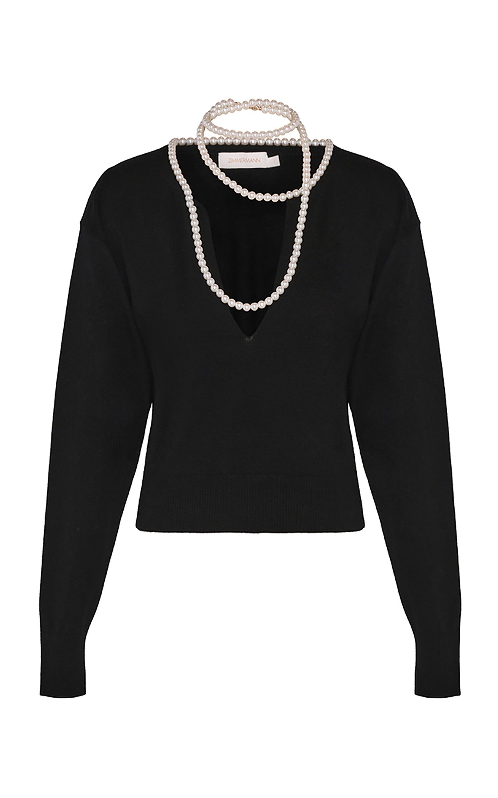 Zimmermann oc11z1025 Crush Necklace-Detailed Merino Wool Sweater Black Size S / US 4 / IT 40 - 1 Thumbnail