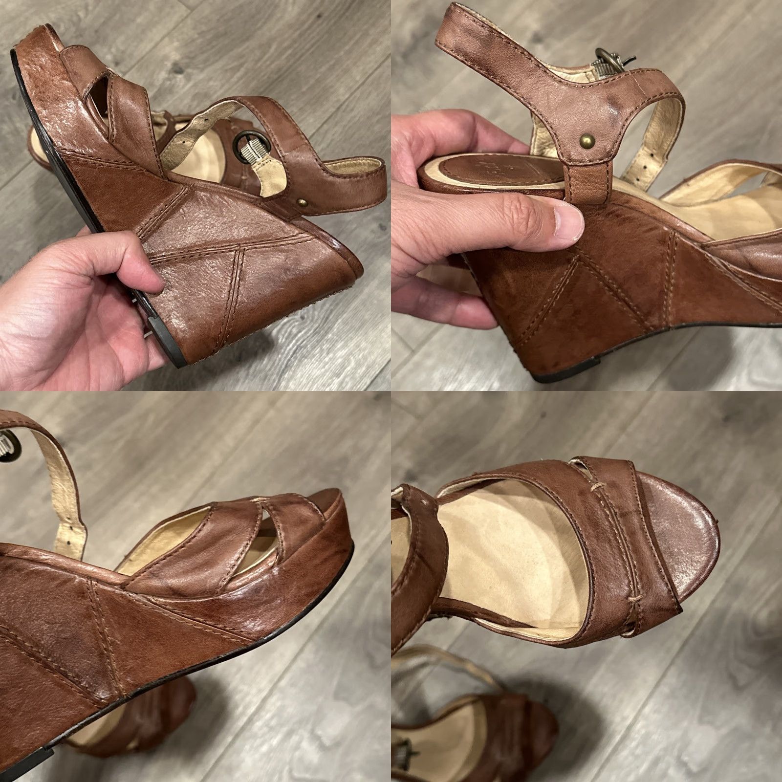 Frye FRYE Corrina Campus Wedge Sandals Size 7.5 Brown Leather Women Size US 7.5 / IT 37.5 - 8 Thumbnail