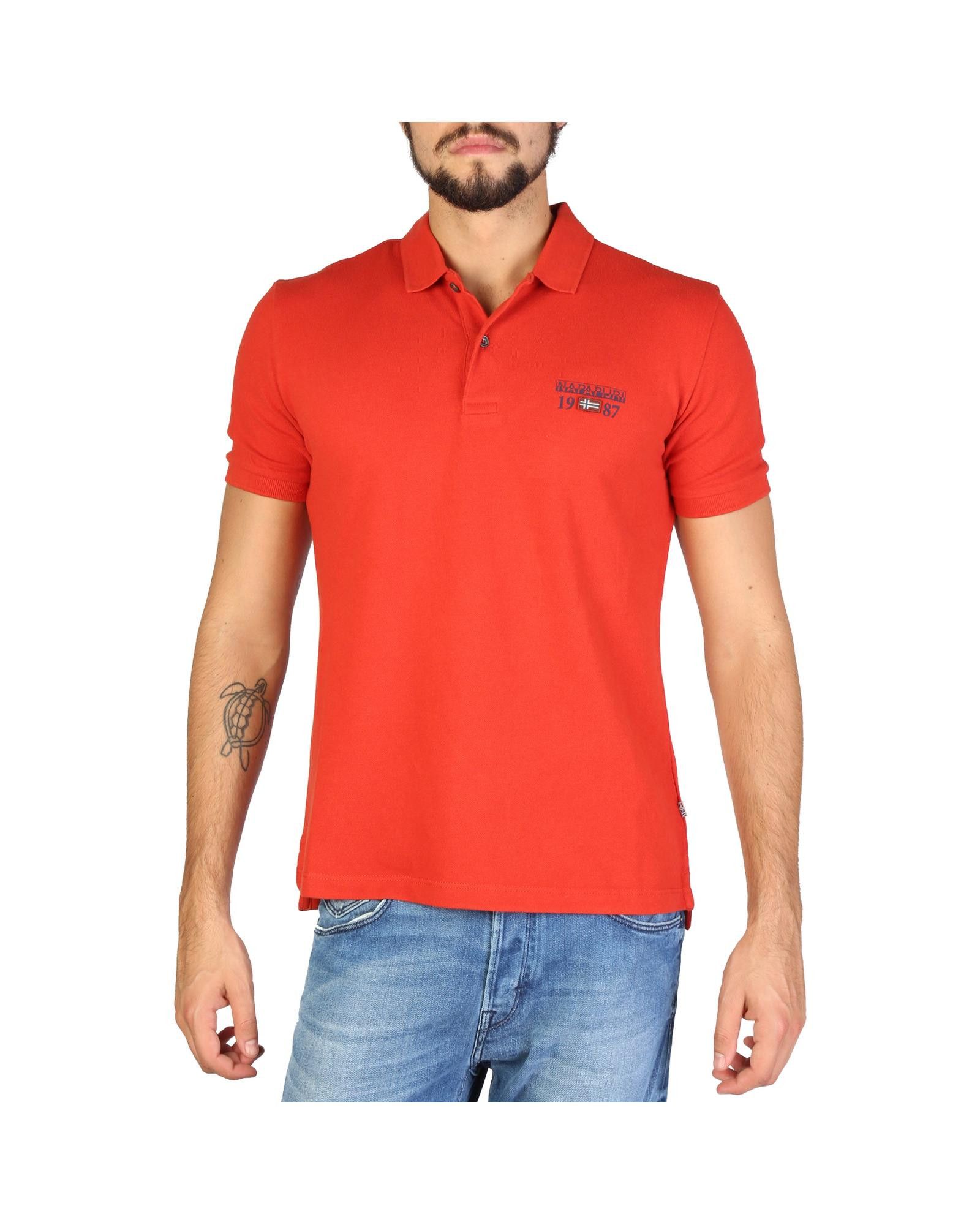 image of Napapijri Solid Color Button-Front Polo Shirt in Orange, Men's (Size Small)