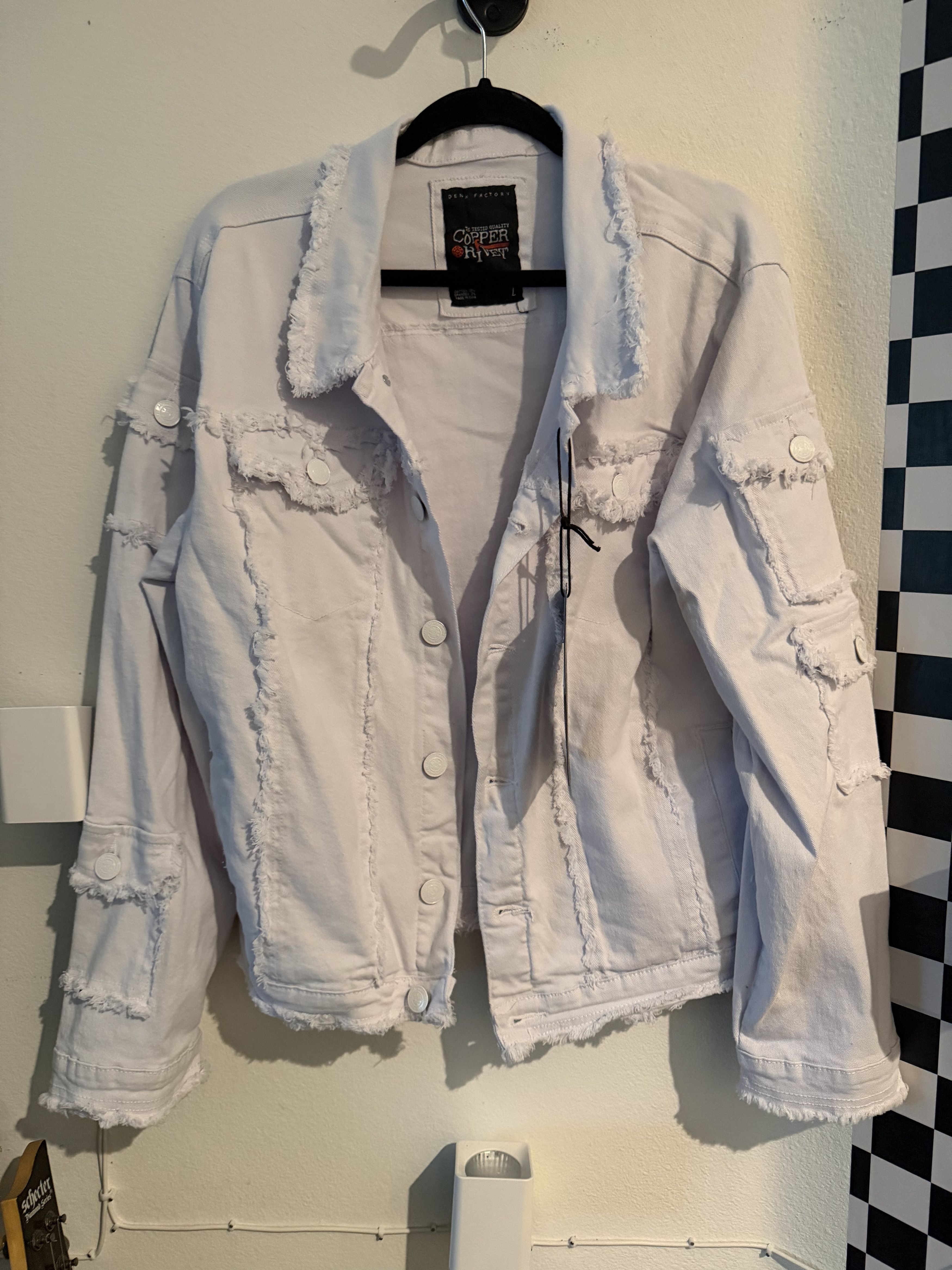 Other Copper Rivet White Distressed Denim Jacket Size US L / EU 52-54 / 3 - 4 Thumbnail