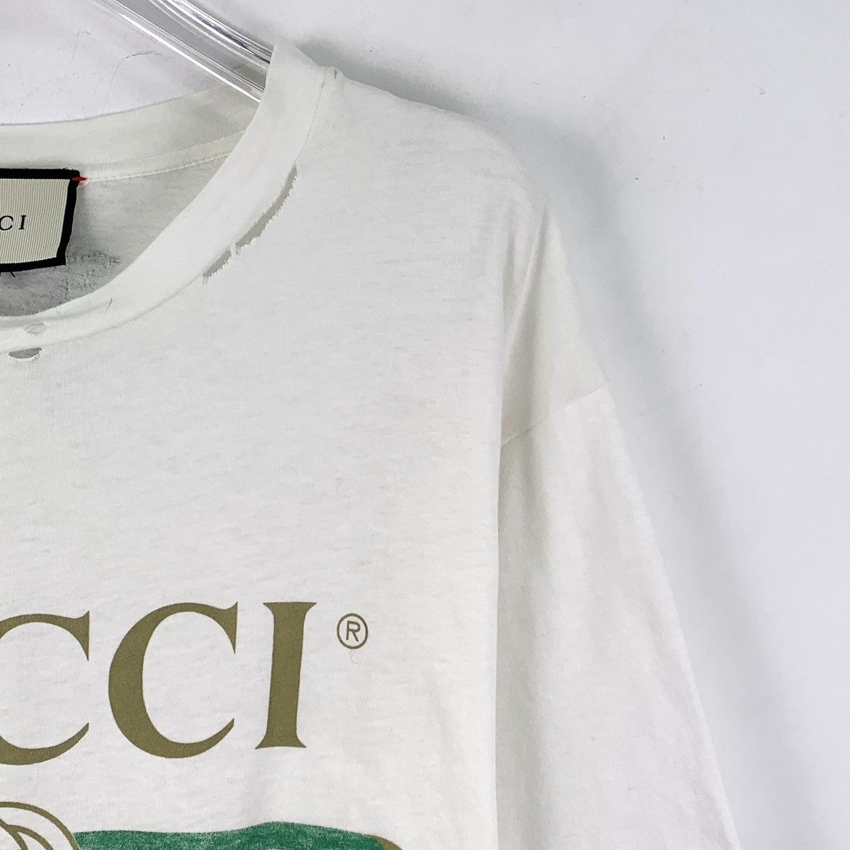 Gucci Gucci White Logo Print Cotton Crew Neck T-shirt K26WX Size US XS / EU 42 / 0 - 3 Thumbnail