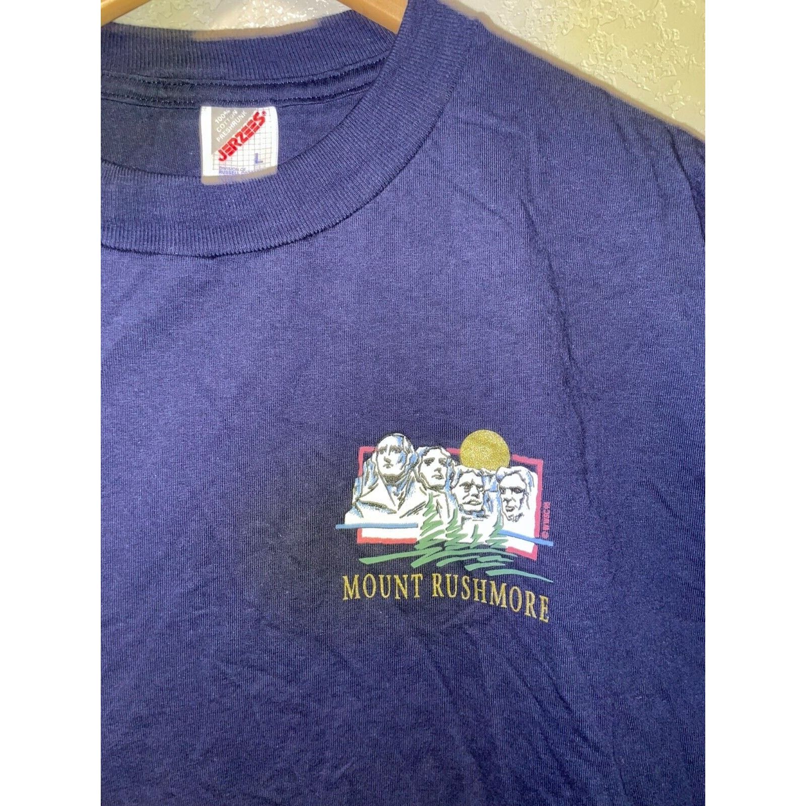 Jerzees Vintage Mount Rushmore Shirt Blue Graphic Tee 1990s VTG 90s Size US L / EU 52-54 / 3 - 2 Thumbnail