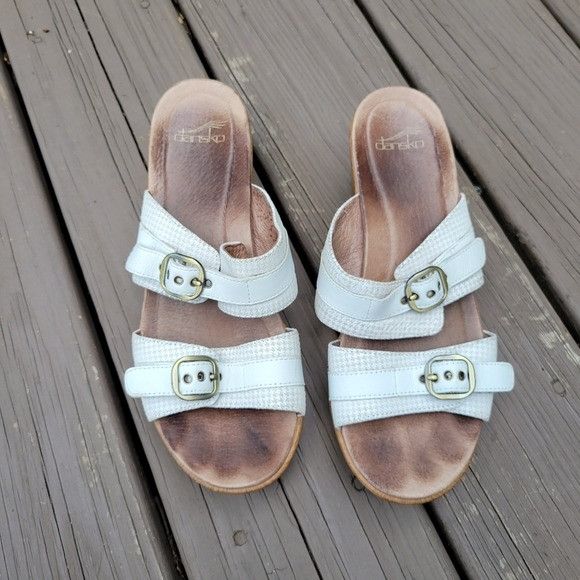 Dansko Dansko Jessie White Leather Cream Houndstooth 2 Strap Buckle Size US 8.5 / IT 38.5 - 5 Thumbnail