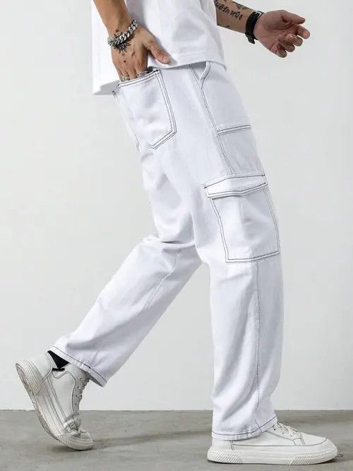 Jean Cargo Stiching Jeans Pants Straight Leg Size US 34 / EU 50 - 3 Thumbnail