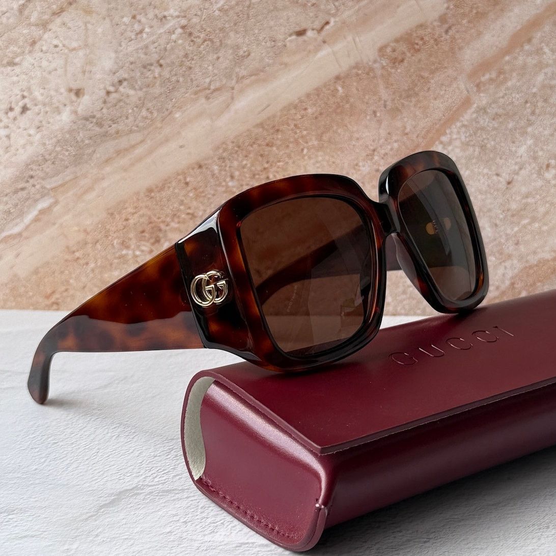 Gucci NEW Gucci GG1402S Havana Brown Square Marmont Sunglasses Size ONE SIZE - 1 Thumbnail