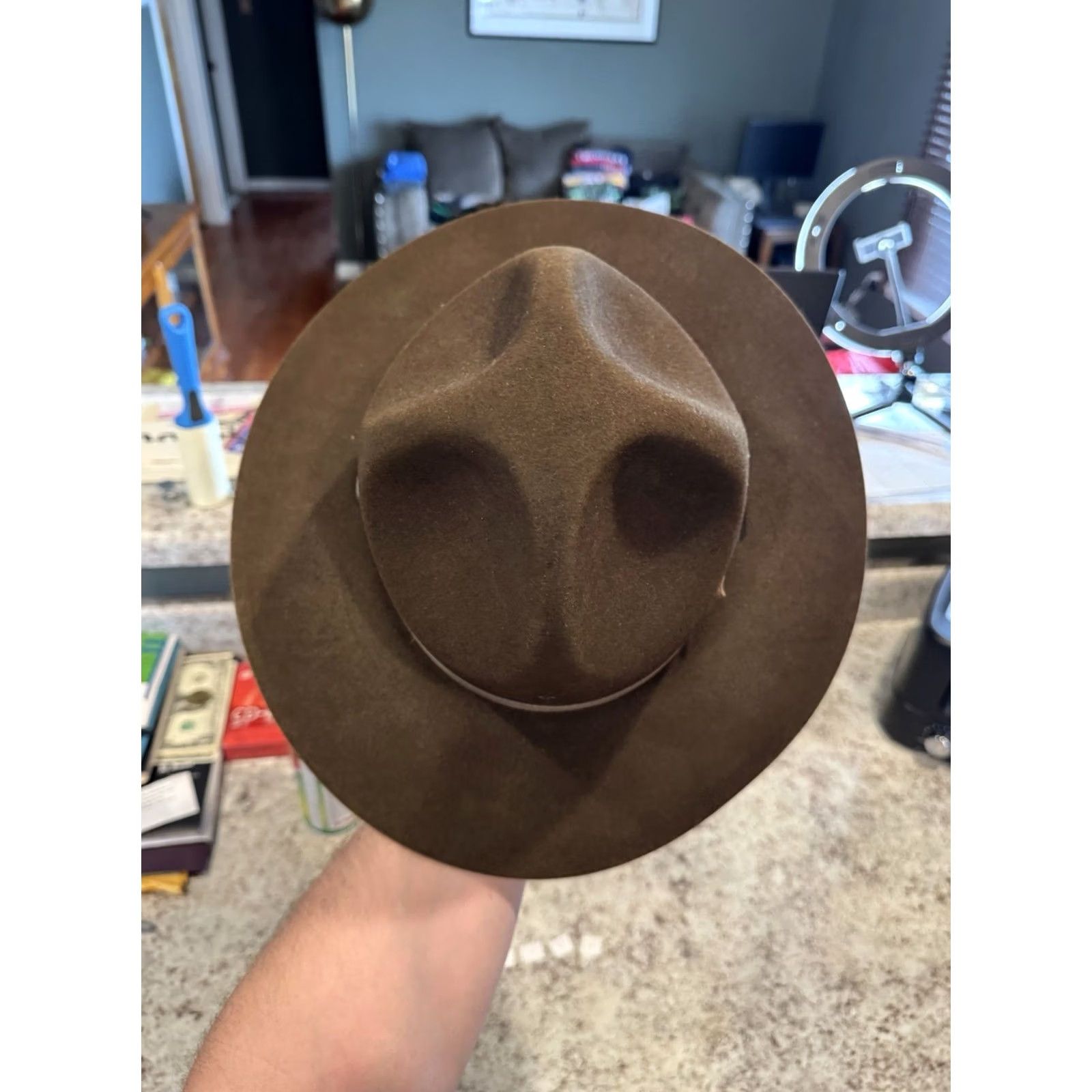 FELT VINTAGE Stratton USA Campaign Hat Wool Felt 7 Men Brown Wide Brim Self Forming Drill Sergeant Instructor Size ONE SIZE - 4 Thumbnail