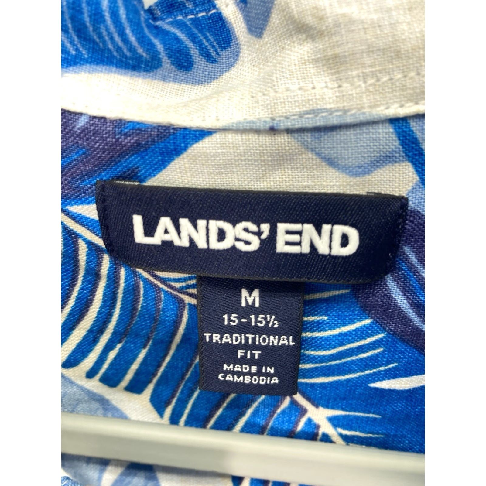 Lands' End Lands' End Linen Cabana Shirt Men M Blue Floral Button Short Sleeve Shirt Size US M / EU 48-50 / 2 - 5 Thumbnail
