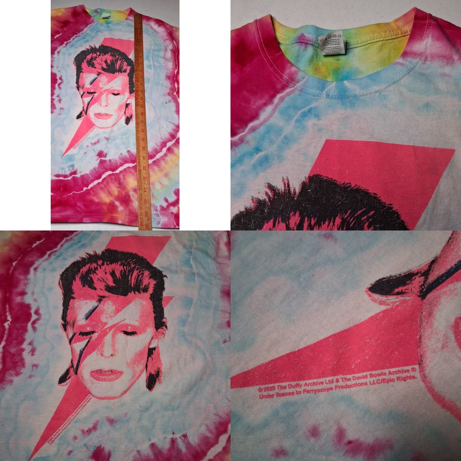 Fruit Of The Loom David Bowie Tie Dye Shirt Music Ziggy Stardust Graphic Pink Blue Yellow Medium Mens Size US M / EU 48-50 / 2 - 8 Thumbnail