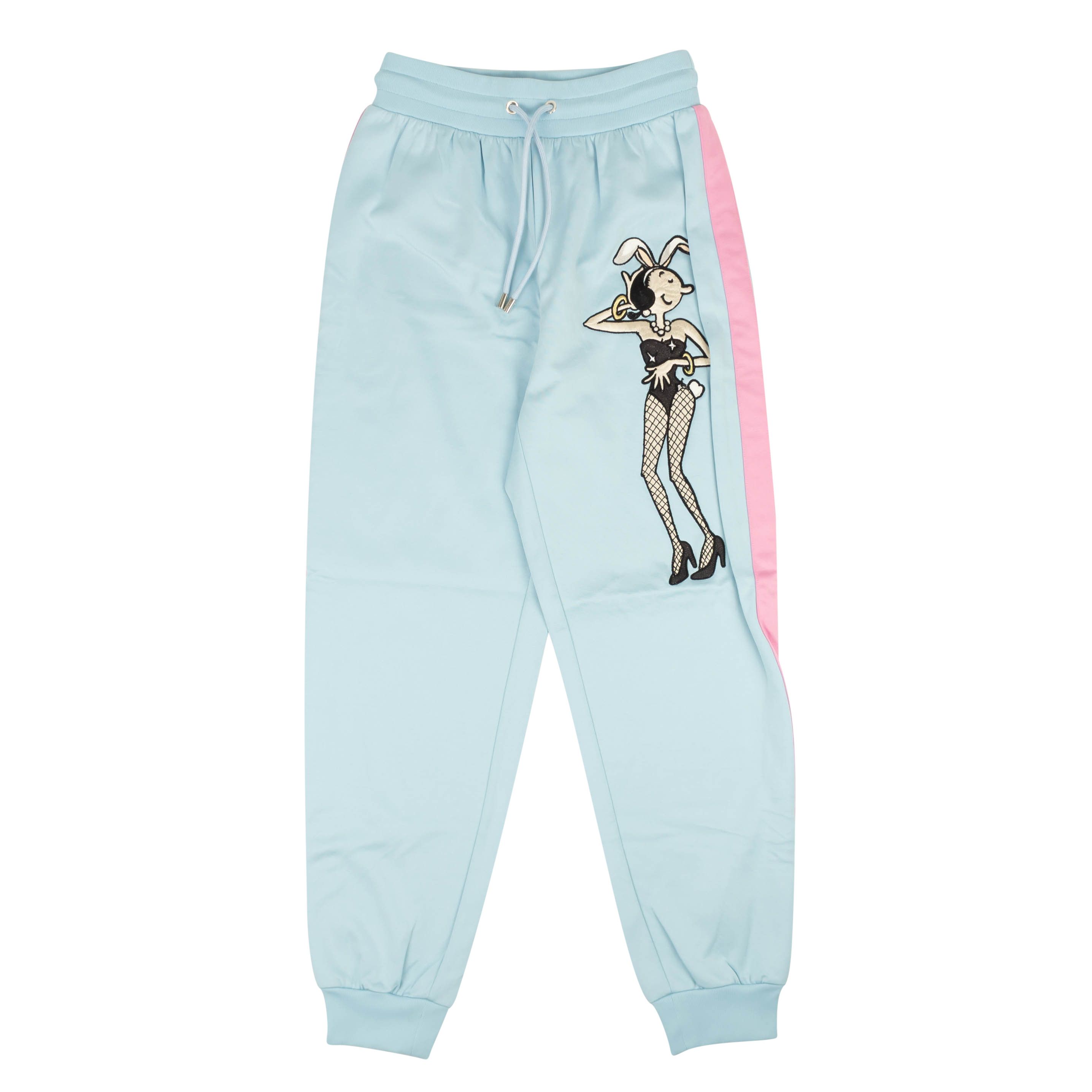 image of Moschino Light Blue Side Stripe Bunny Patch Pants Size 2/38, Women's