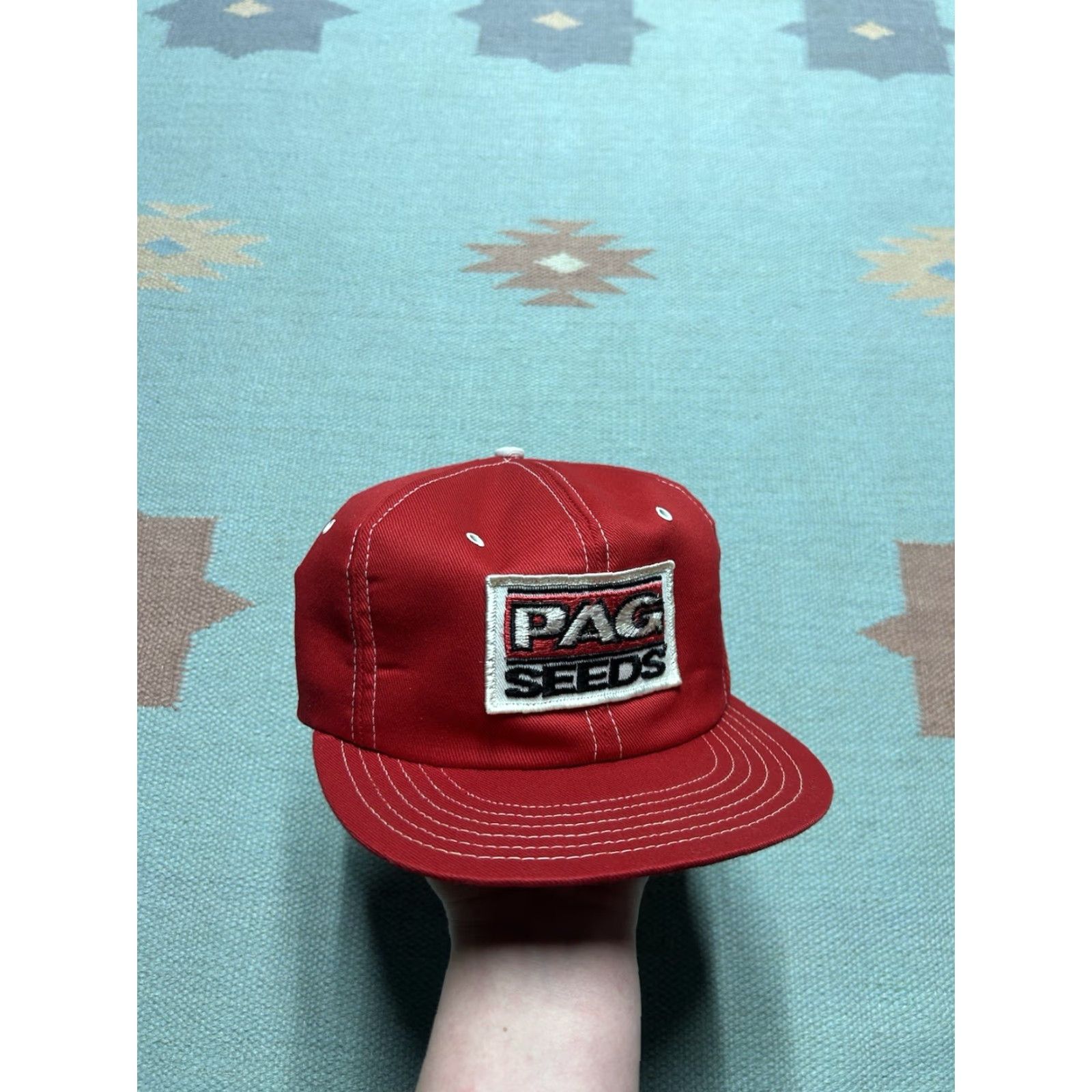 Vintage VINTAGE 80s Snapback Hat Cap Pag Seeds Patch Farm Feed Red Made in USA Horizon Men Adjustable USA Cap Hat Snapback Size ONE SIZE - 2 Thumbnail