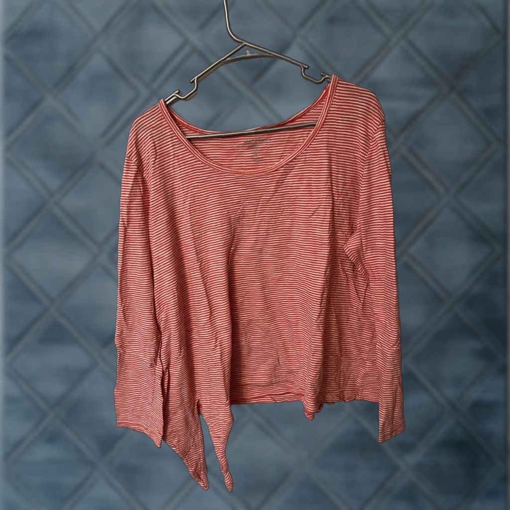 Gap GAP Easy Tee Womens Shirt 2XL Pink Striped Long Sleeve Tie Front Blouse T-Shirt Size XXL / US 16-18 / IT 52-54 - 1 Thumbnail