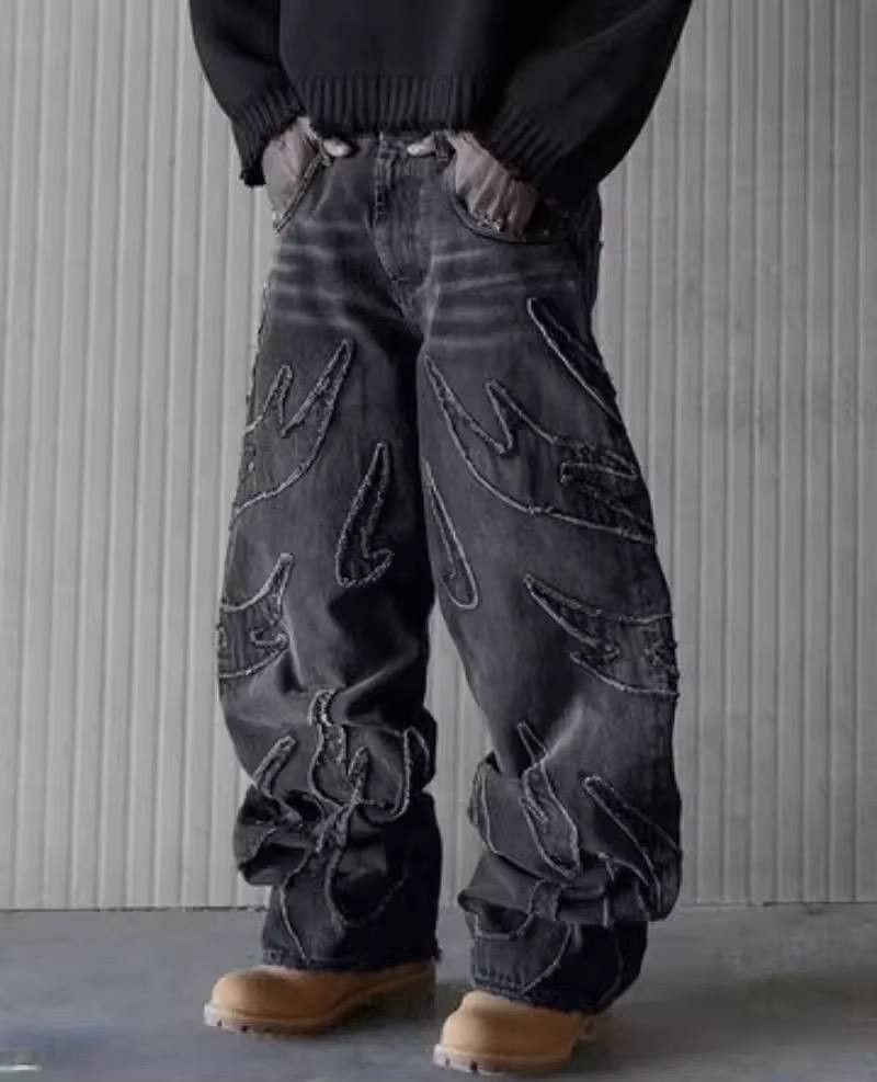 Japanese Brand × Vintage vintage wide jeans with gothic embroidery. Size US 34 / EU 50 - 5 Thumbnail