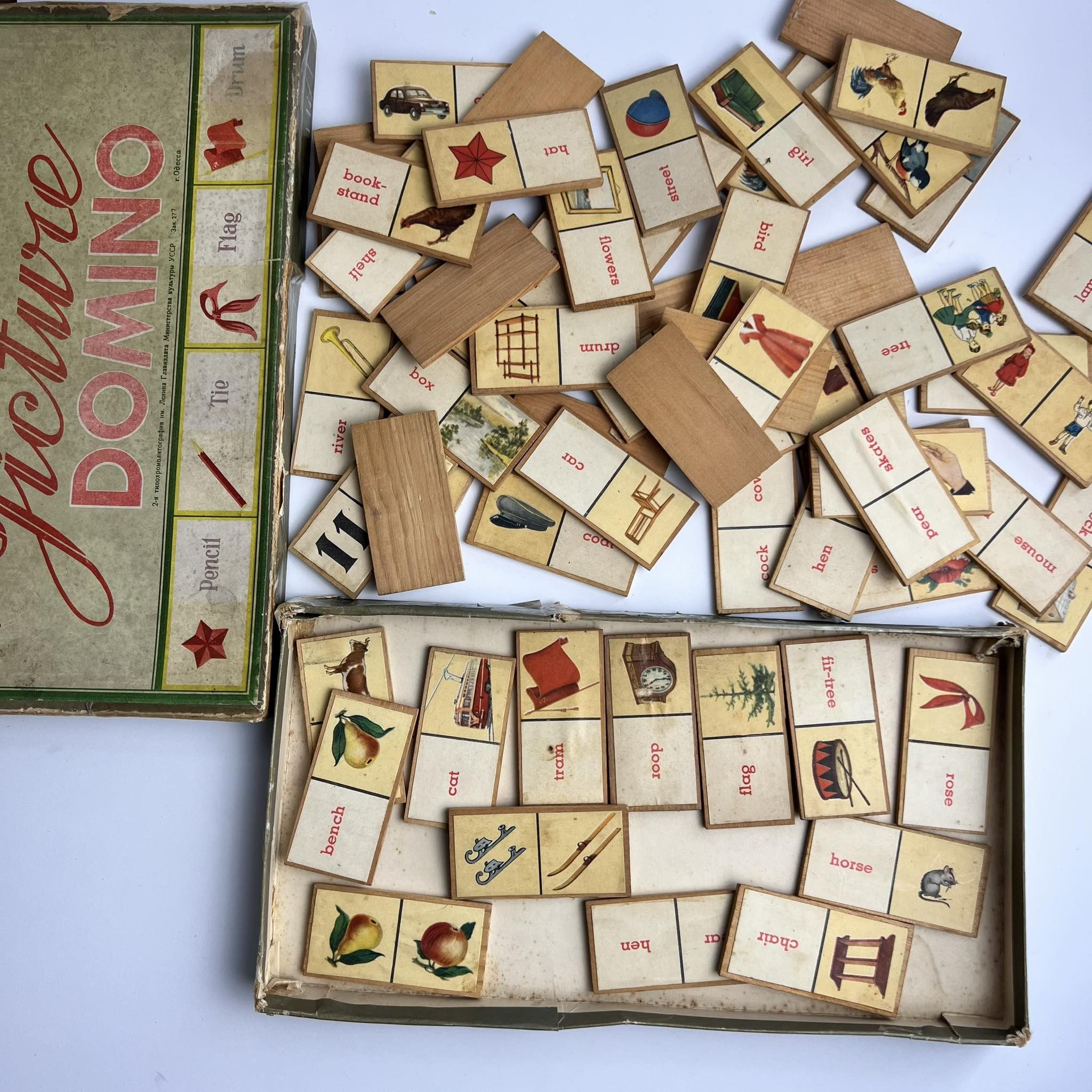 Vintage 1980 Vintage USSR Kids Domino in Pictures In English Wooden Size ONE SIZE - 9 Thumbnail