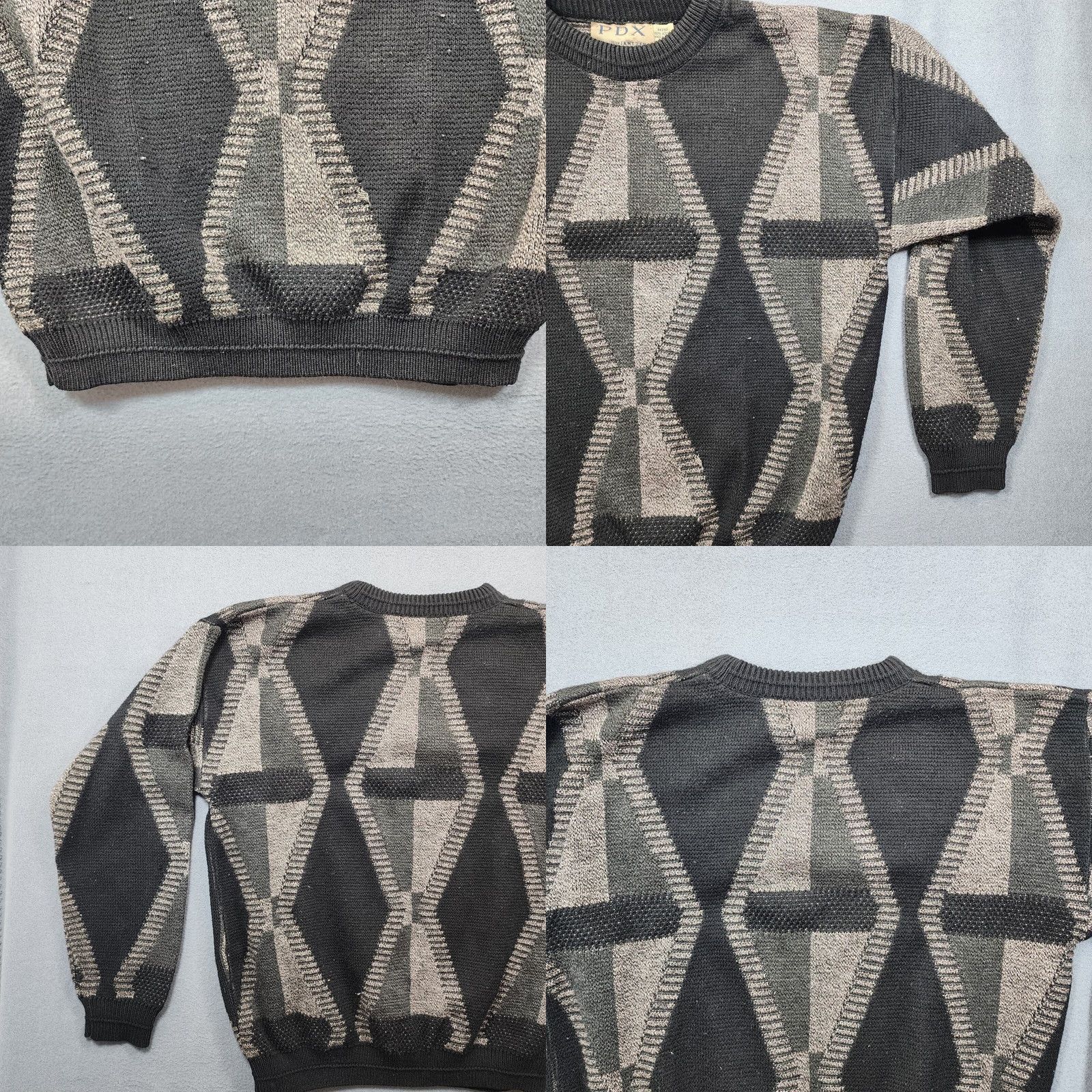 Jantzen VINTAGE PDX Jantzen Sweater Mens Large Acrylic Black Grey 90s Diamond Argyle Crew Neck Pullover Knit Long Sleeve Mens Woolless Size US L / EU 52-54 / 3 - 8 Thumbnail