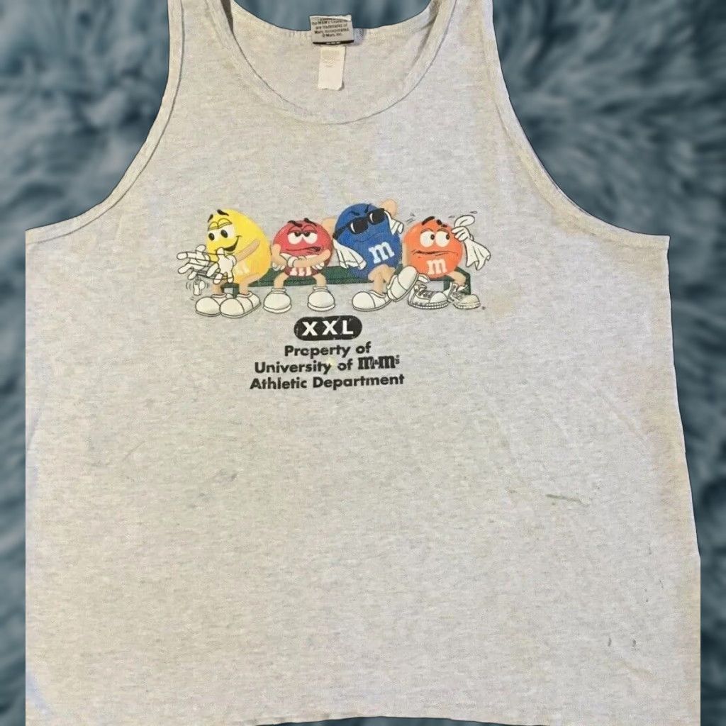CHOCOOLATE VINTAGE 90s M&Ms Candy Athletic Dept Faded Tank Top M L Gray Cotton Cartoon Boxy Graphic Tee Men US 80s Grunge Funny Joke Snacks Size US M / EU 48-50 / 2 - 1 Thumbnail