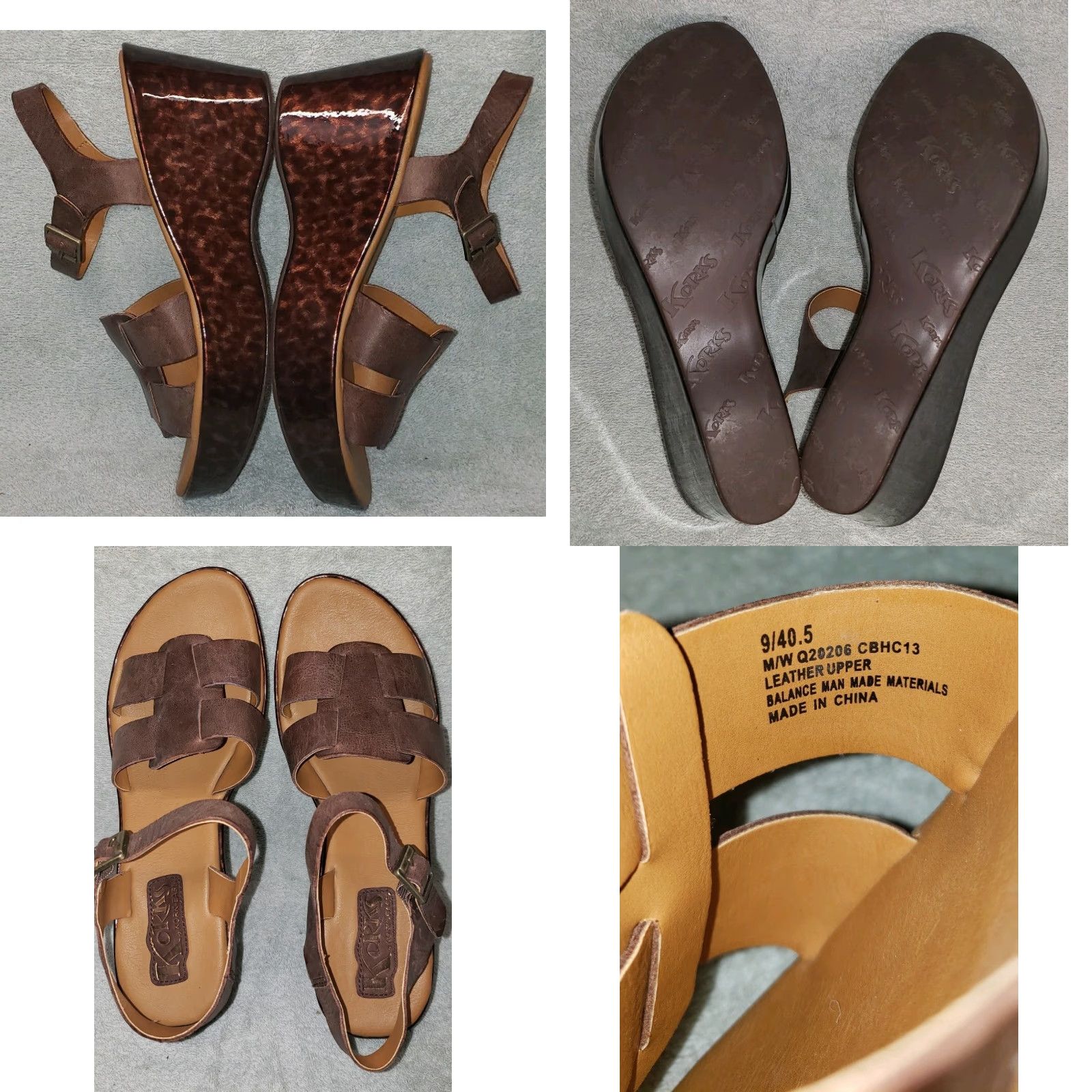 Vintage Korks Women's T-strap Wedge Sandal Leather Upper, Brown Glossy Leopard Pattern, Size 9M, Buckle, Wedge Heel, Medium Cushioning, Vintage No Size US 9 / IT 39 - 8 Thumbnail