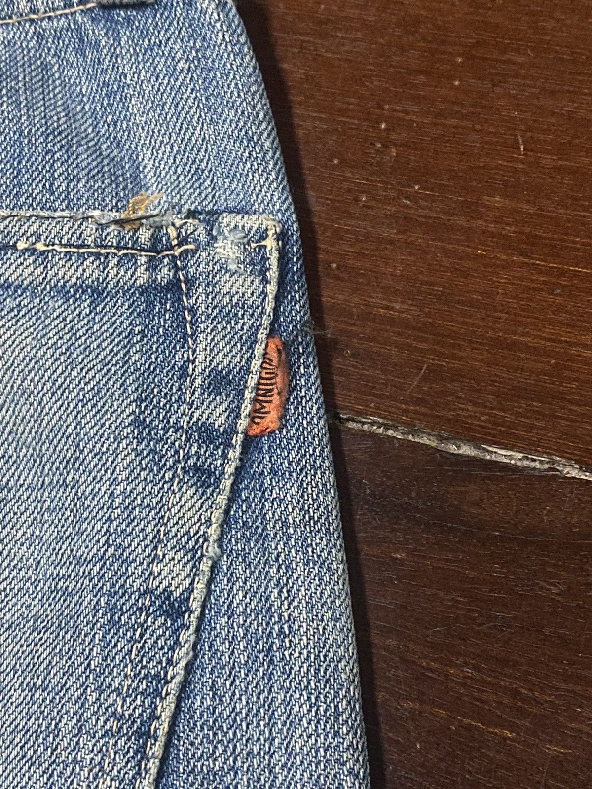 OMNIGOD Rare vintage Omnigod Distressed orenge Selvedge Jeans rework Size US 32 / EU 48 - 18 Thumbnail