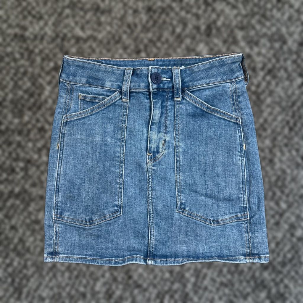 Vintage American Eagle Jean Skirt Womens 0 Blue High Rise Mini Casual Stretch Denim Size 25" / US 0 / IT 36 - 1 Thumbnail