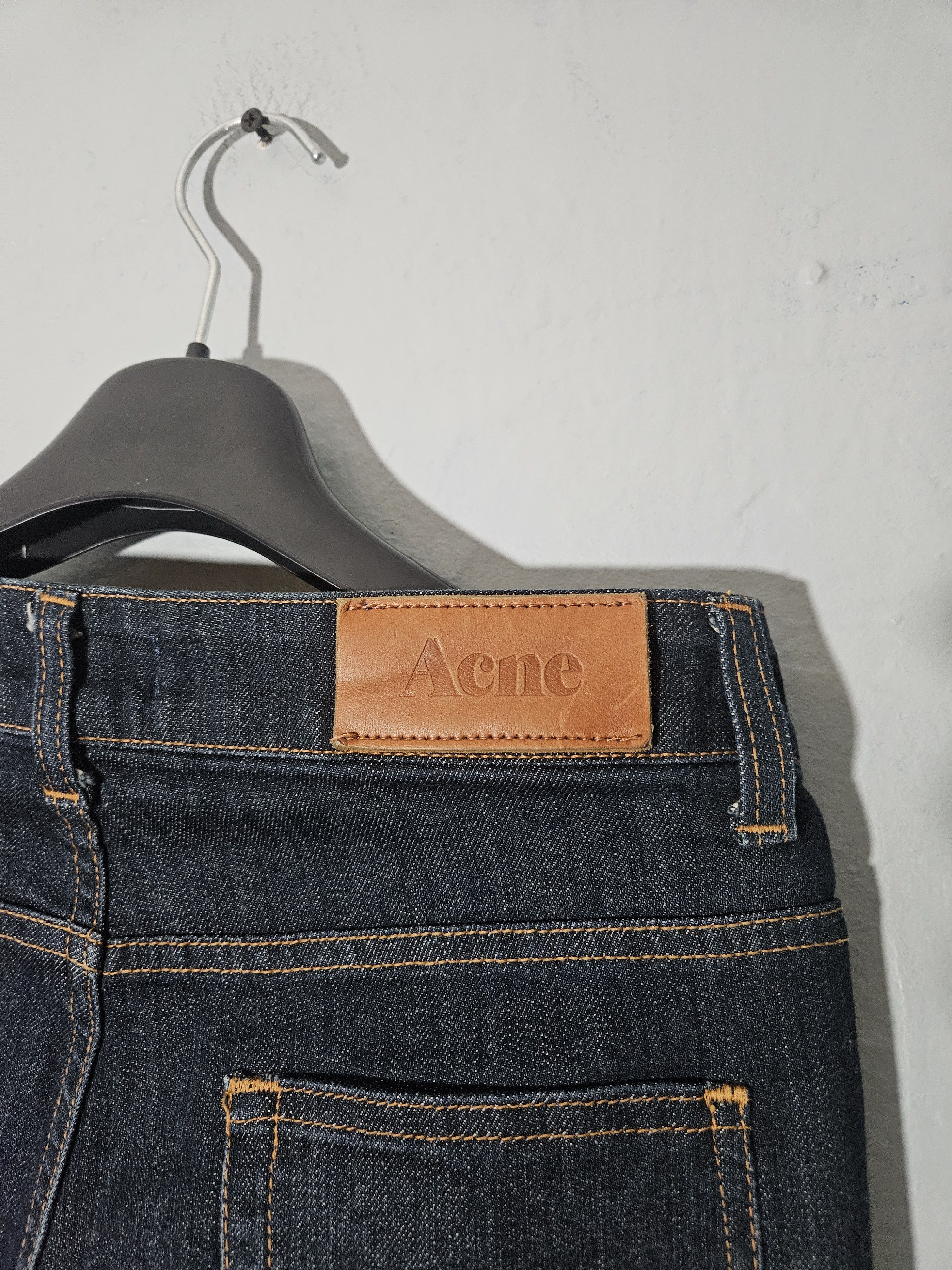 Acne Studios Hex DC Blue Raw Style Leather Back Patch Denim Jeans Size US 29 - 3 Thumbnail