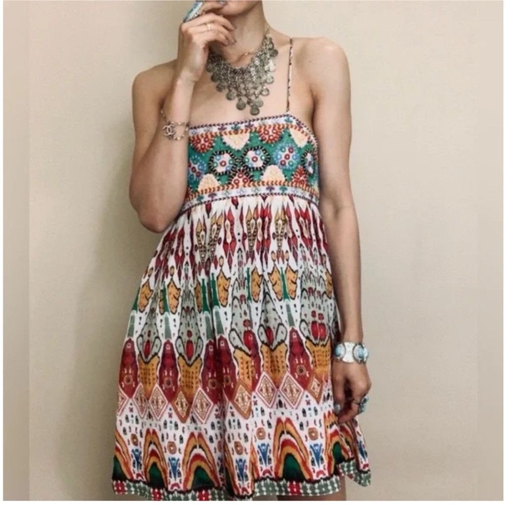 Zara ZARA Chiffon Printed Strappy Embroidered Dress Open Back XS Size XS / US 0-2 / IT 36-38 - 3 Thumbnail
