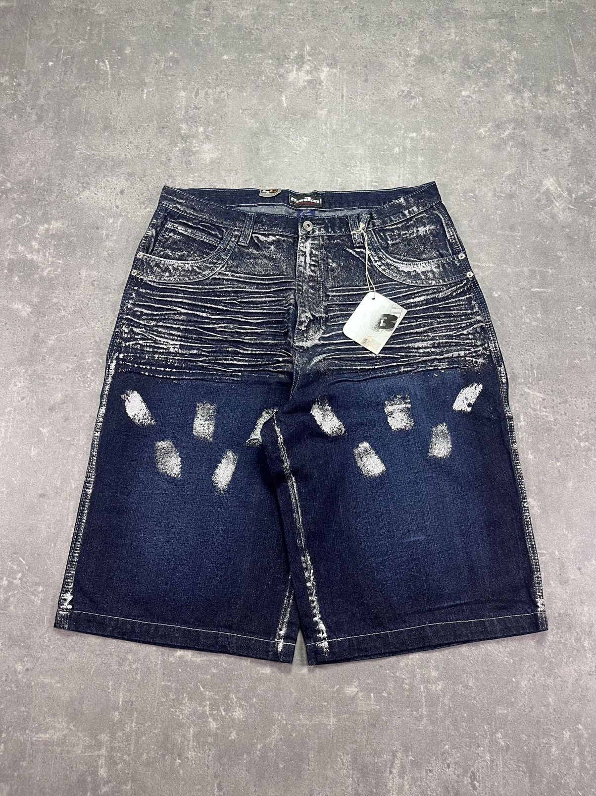 Affliction DSWT Raw Blue Baggy Printed Glitter Denim Jorts Shorts 38 Size US 38 / EU 54 - 2 Thumbnail