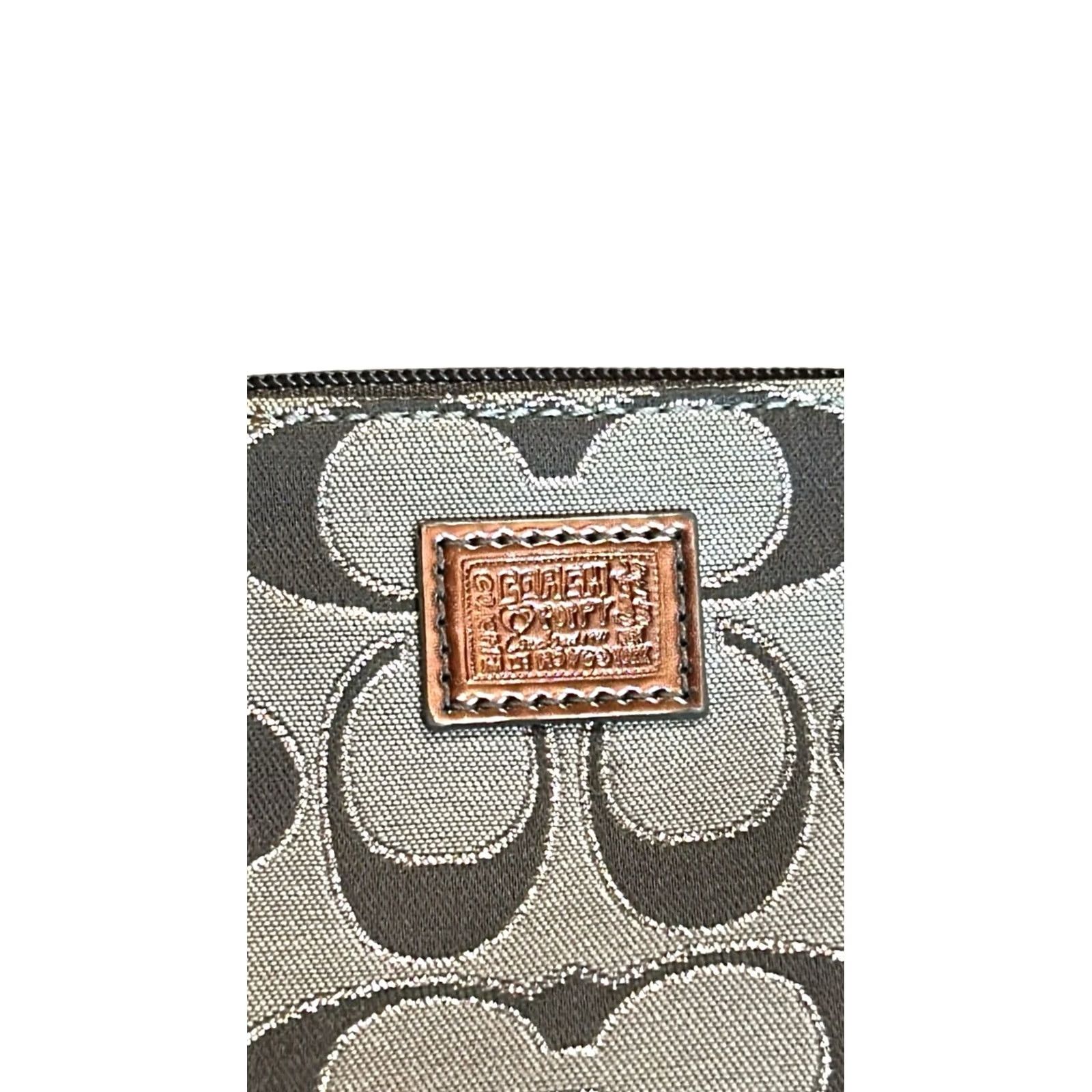 Coach Coach Poppy Gray Logo Signature & Metallic Silver Leather Wristlet Wallet Women Size ONE SIZE - 6 Thumbnail