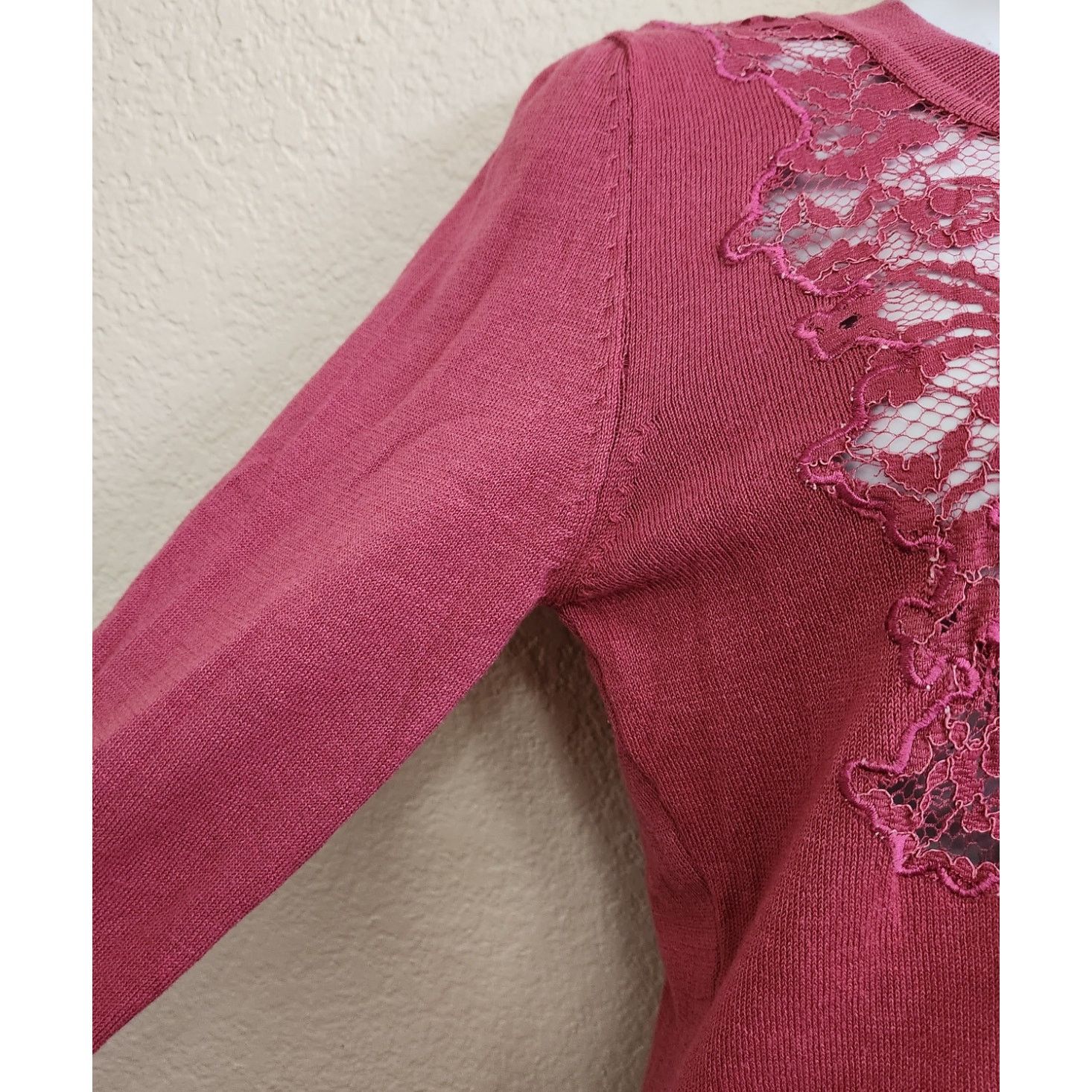 Other Poof Pink Dark Rose Lace Bodice Sweater Top Small Soft Size S / US 4 / IT 40 - 3 Thumbnail
