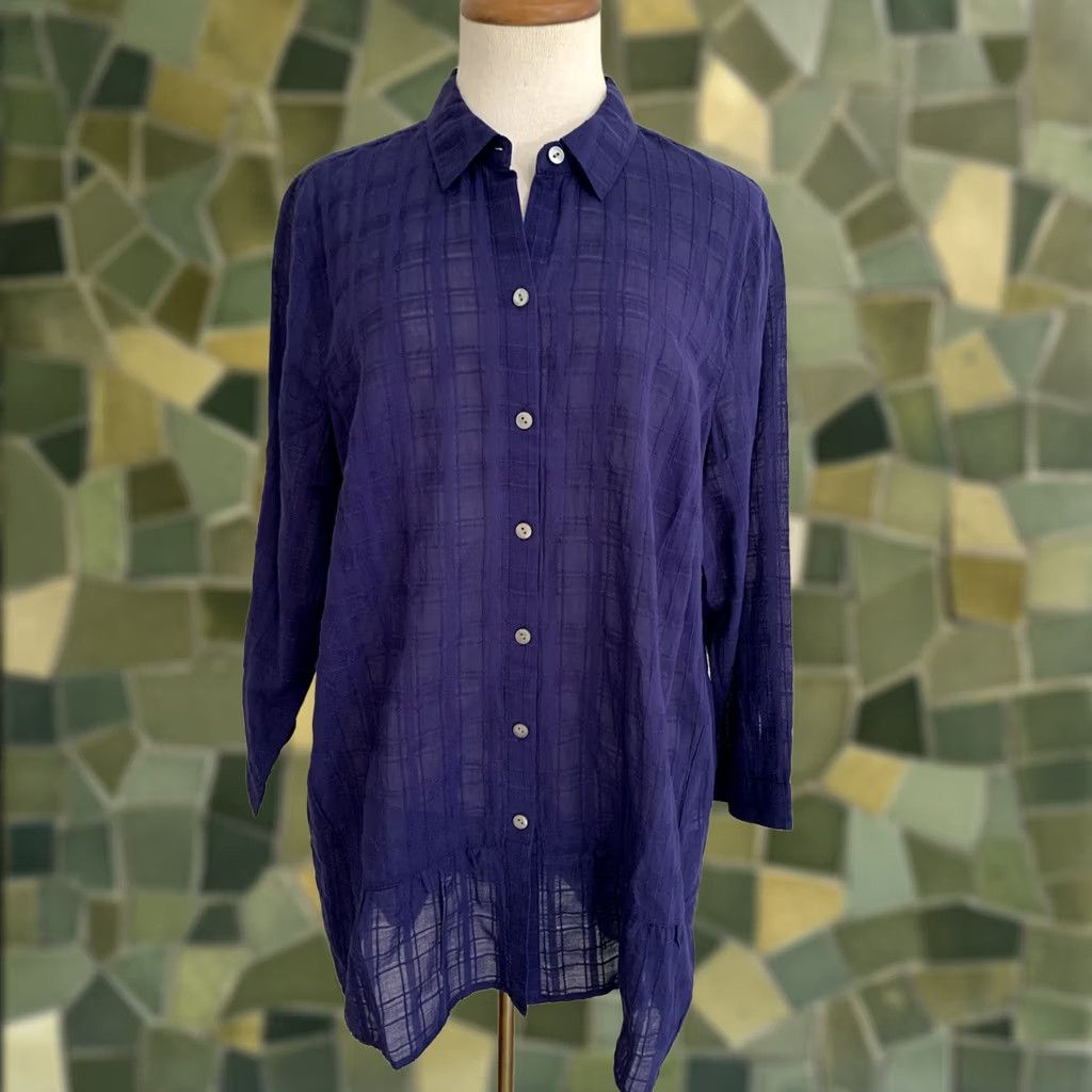 J. Jill J. Jill Shirt Womens MT Blue Sheer Gauzy 3/4 Sleeve Button-Up Top Size M / US 6-8 / IT 42-44 - 1 Thumbnail