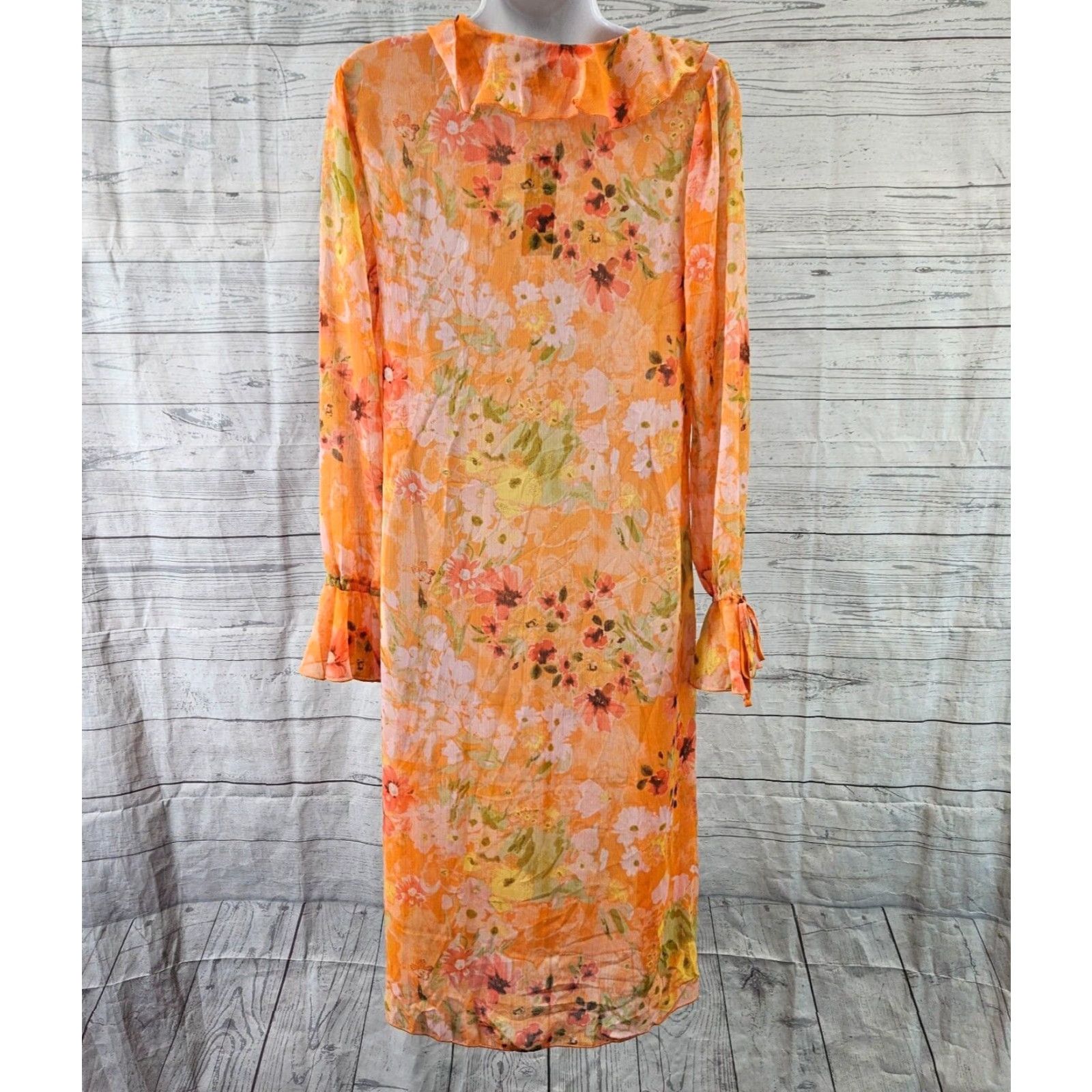 Vintage Wild Fable Duster Shirt XS Womens Orange Pink Floral Tie Front Sheer Blouse Size XS / US 0-2 / IT 36-38 - 4 Thumbnail