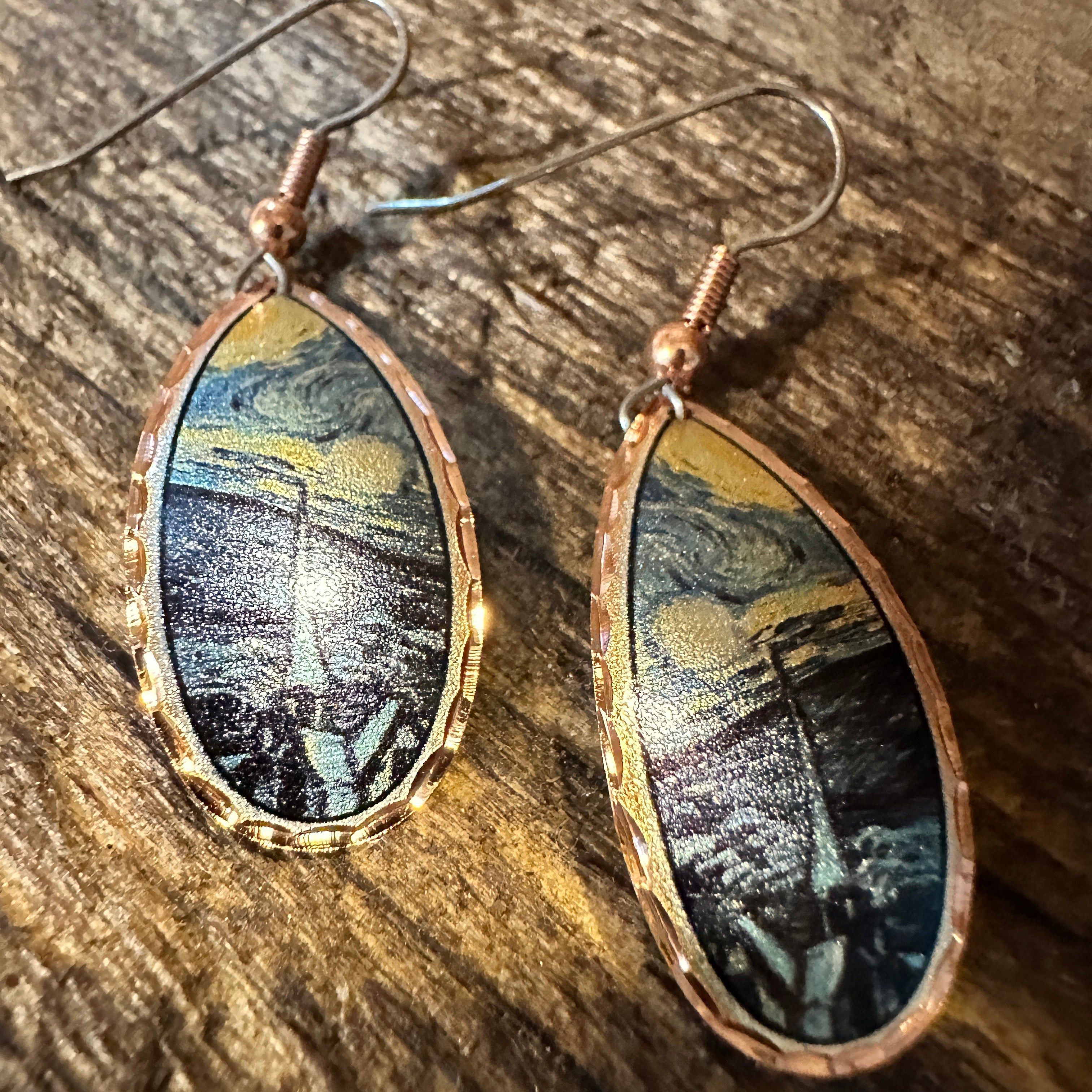 Other Handmade Boho Copper Earrings, Diamond Cut Van Gogh Starry N Size ONE SIZE - 8 Thumbnail