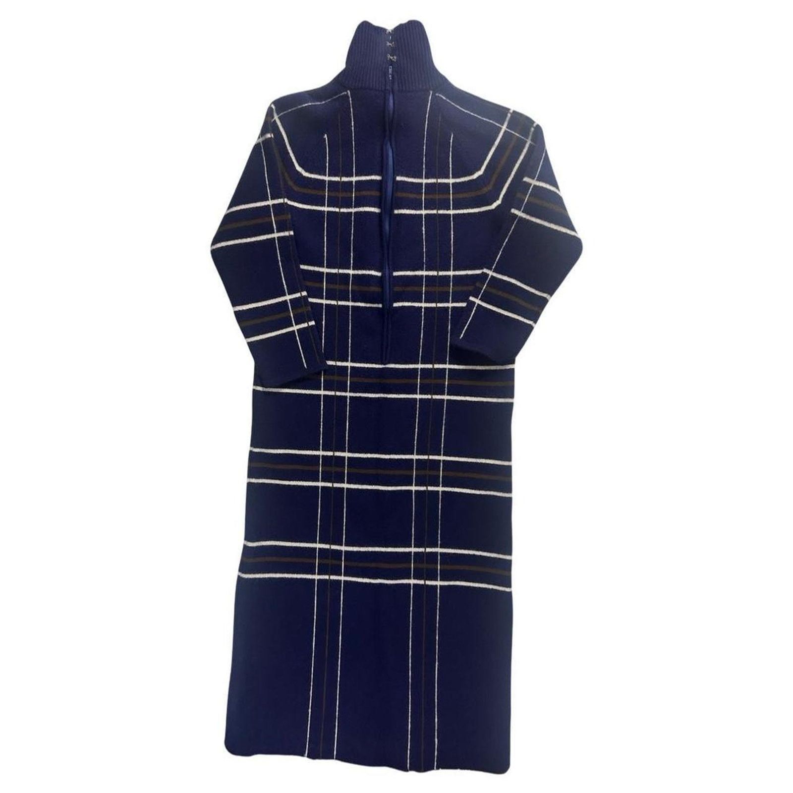 Other 60s wool knit dress navy plaid sz * Size M / US 6-8 / IT 42-44 - 2 Thumbnail