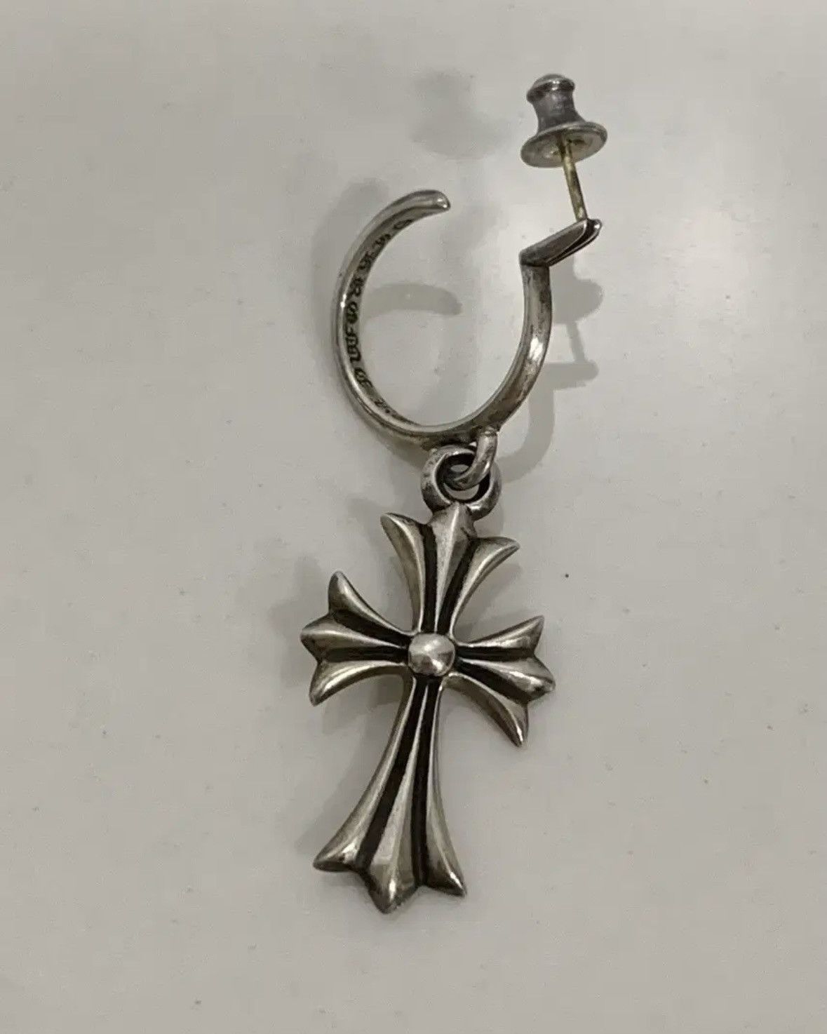 Chrome Hearts *rare* Chrome Hearts Tiny CH Cross Hoop Silver Earring Size ONE SIZE - 1 Thumbnail