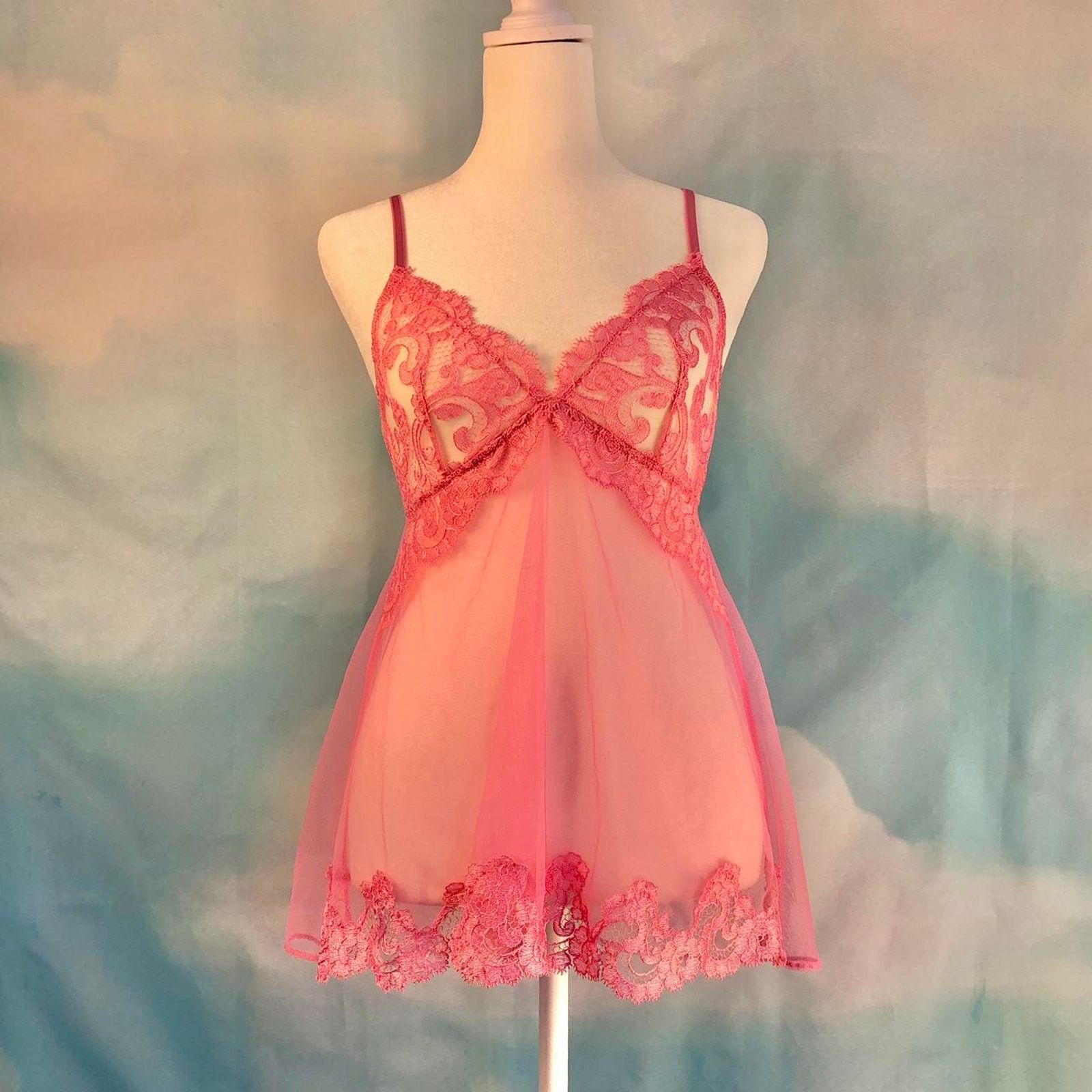 Victorias Secret Victoria's Secret Pink Lace And Mesh Babydoll Tank, Women's (Size Medium)