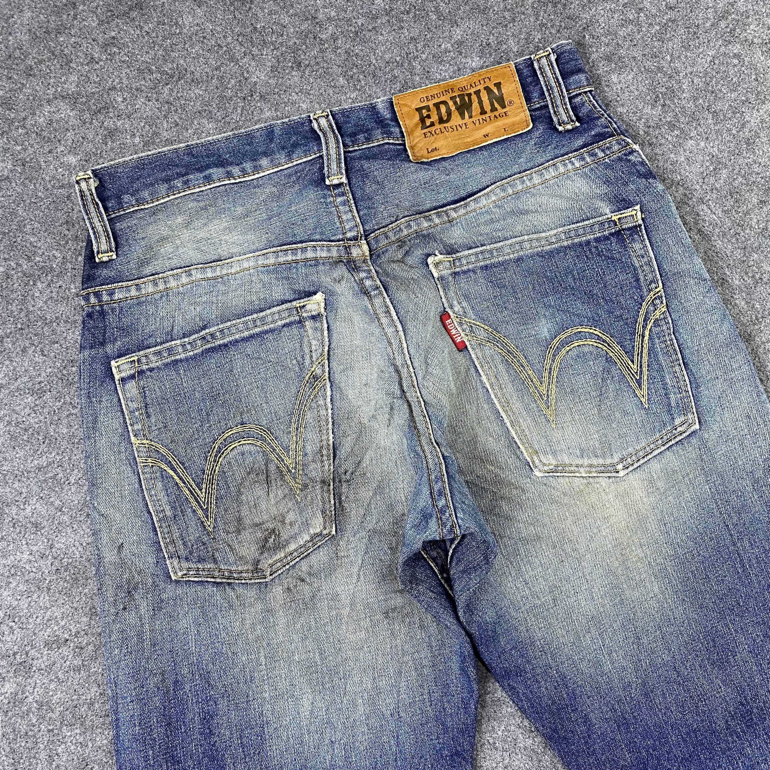 Edwin × Jean × Vintage Vintage Edwin EX404 Distressed Blue Wash Jeans - J1156 Size US 32 / EU 48 - 6 Thumbnail