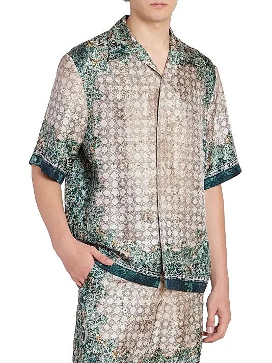 Amiri os11x0526 Silk Bandana Bowling Shirt in Multicolor Size US M / EU 48-50 / 2 - 4 Thumbnail