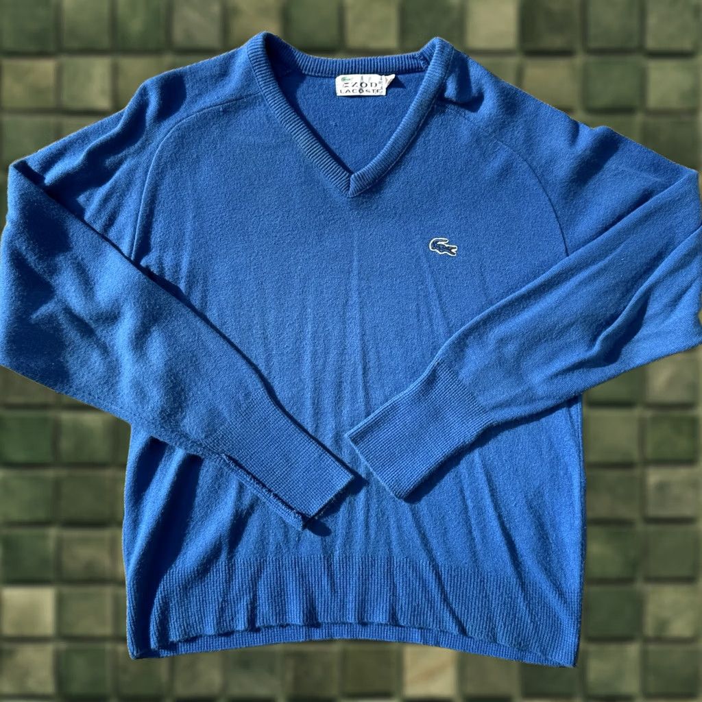 Lacoste VINTAGE Lacoste Sweater Blue Crocodile Logo V Neck Medium Mens Size US M / EU 48-50 / 2 - 1 Thumbnail