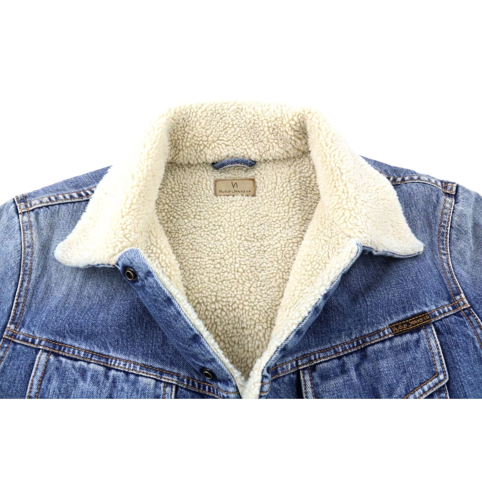 Nudie Jeans NUDIE JEANS Lenny Tangerine Blue Men Jacket Blue Cotton Sherpa Lined Denim M Size US 31 - 6 Thumbnail