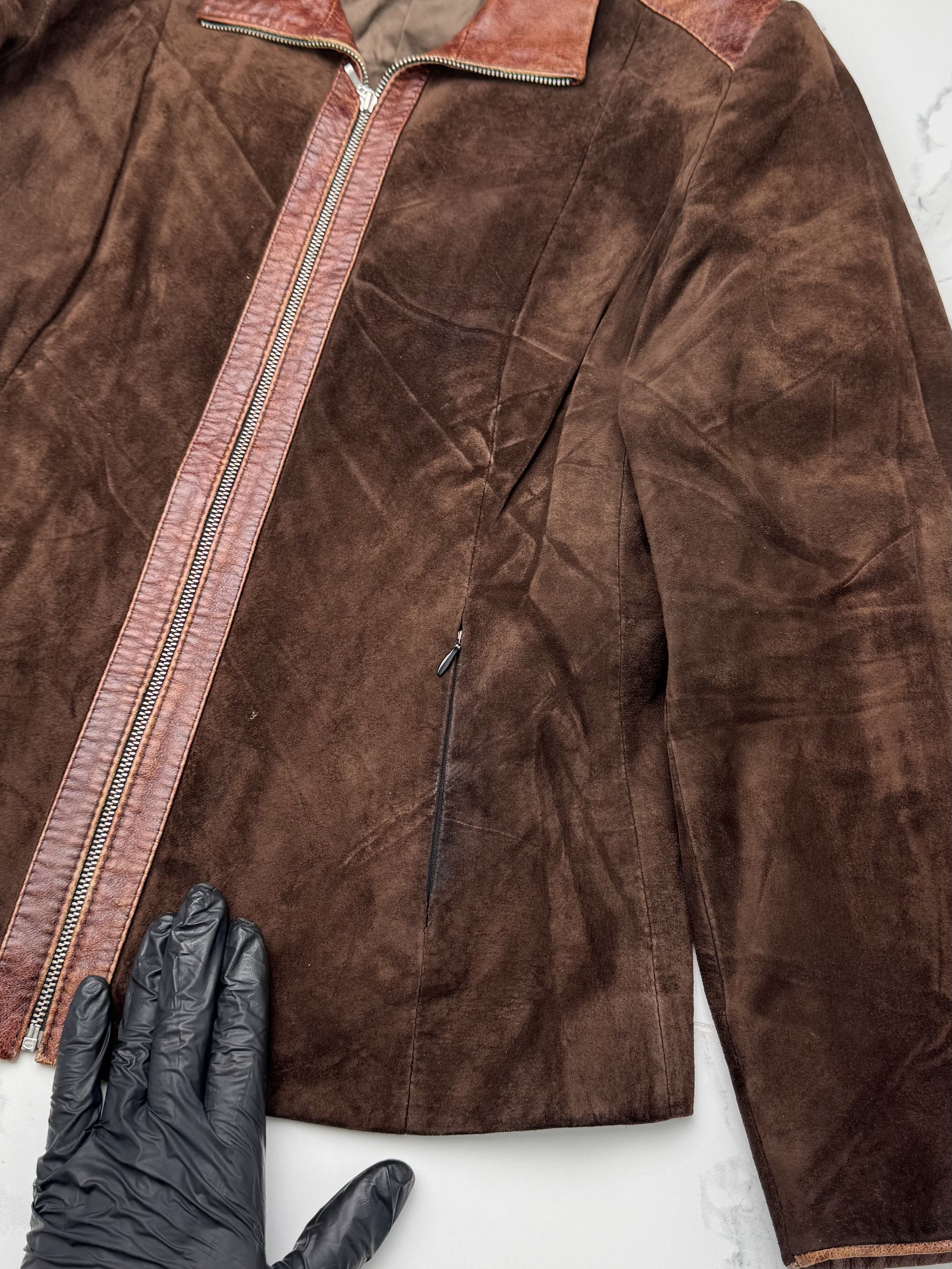 Vintage Women Brown Leather Jacket Y2K Vintage Zip Up Fitted Size L / US 10 / IT 46 - 7 Thumbnail