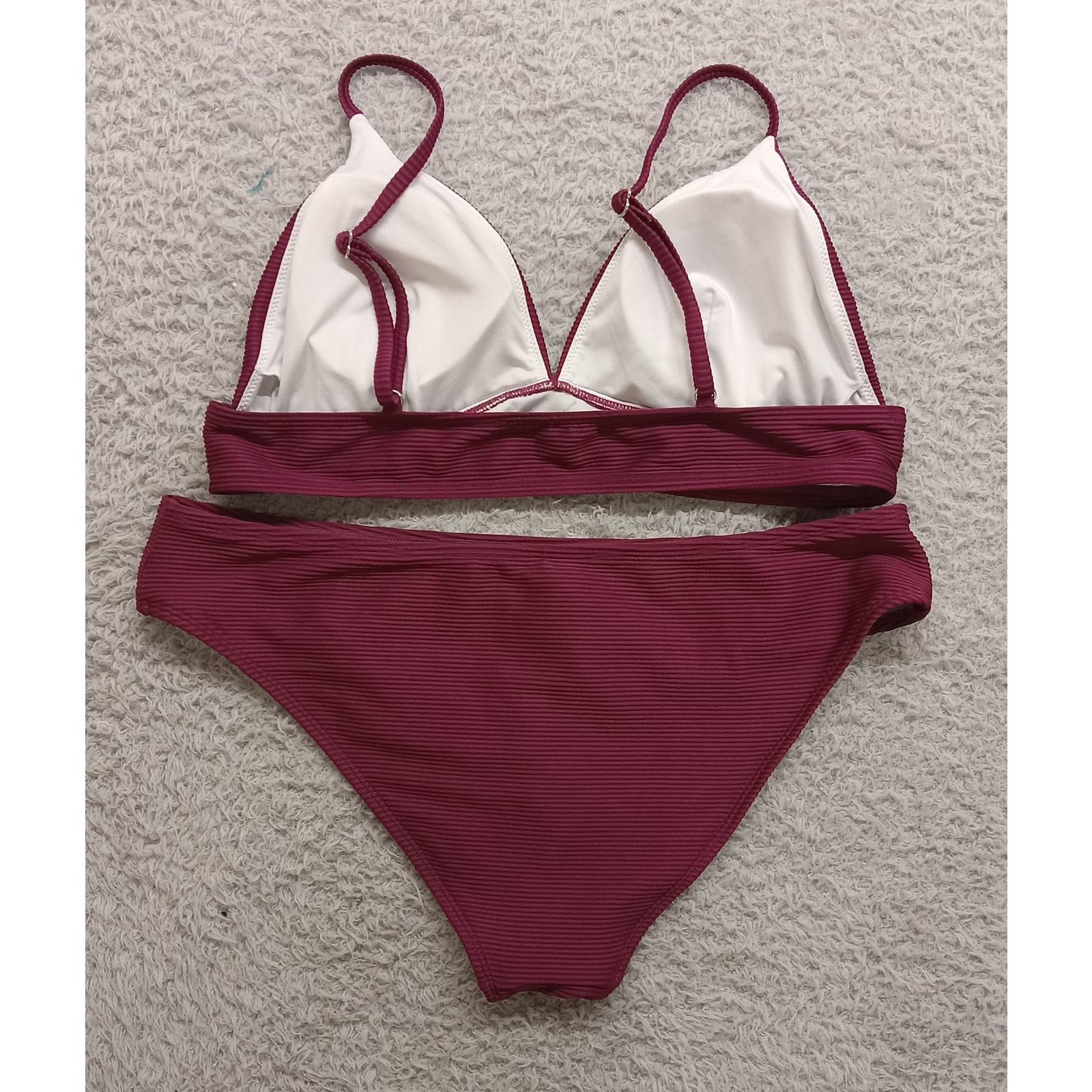 & Other Stories Cupshe 2Pc Swimwear Women's L Ribbed Adjustable Burgundy Size ONE SIZE - 2 Thumbnail
