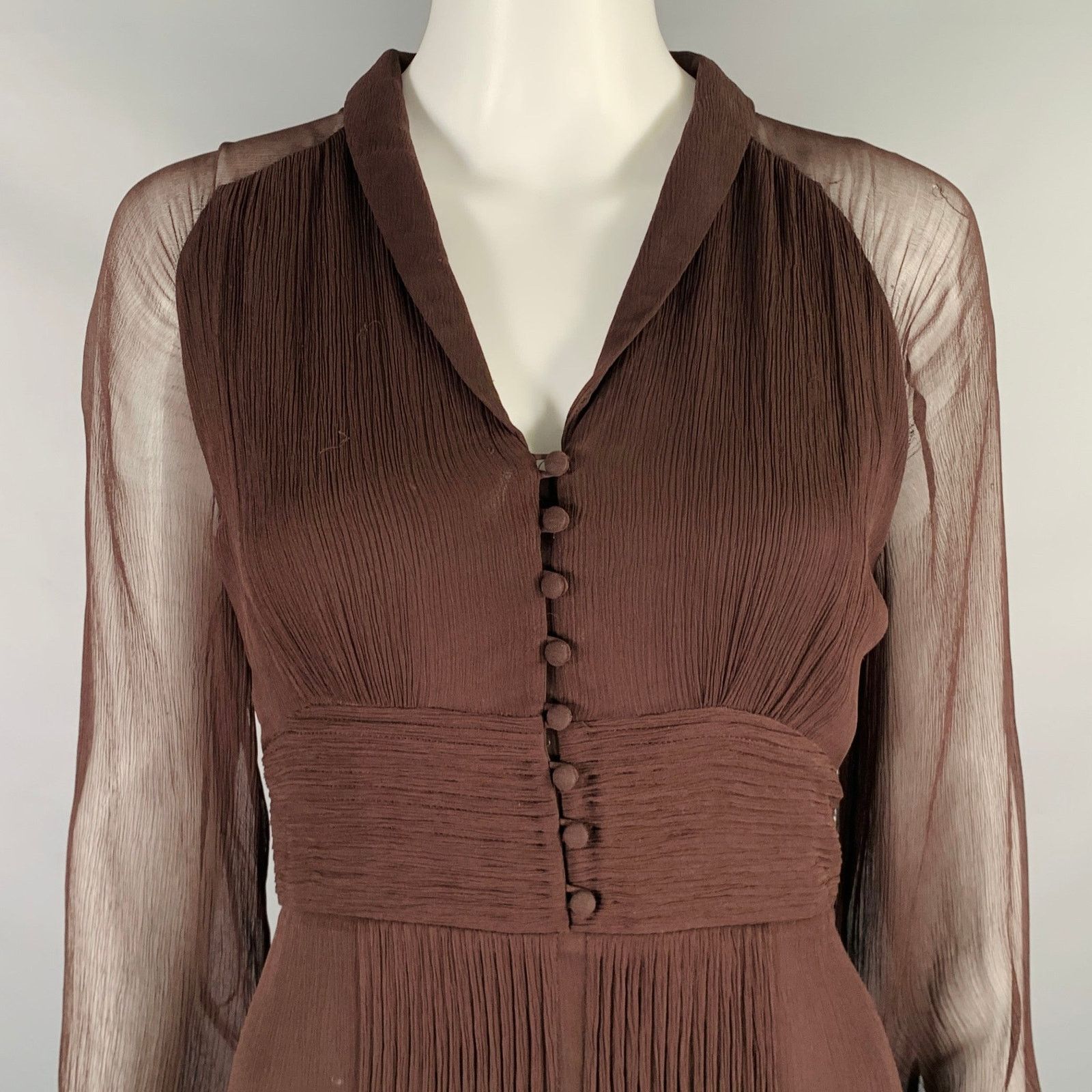 Massimo Dutti Size S Brown Viscose See Through Long Sleeve Dress Size S / US 4 / IT 40 - 2 Thumbnail