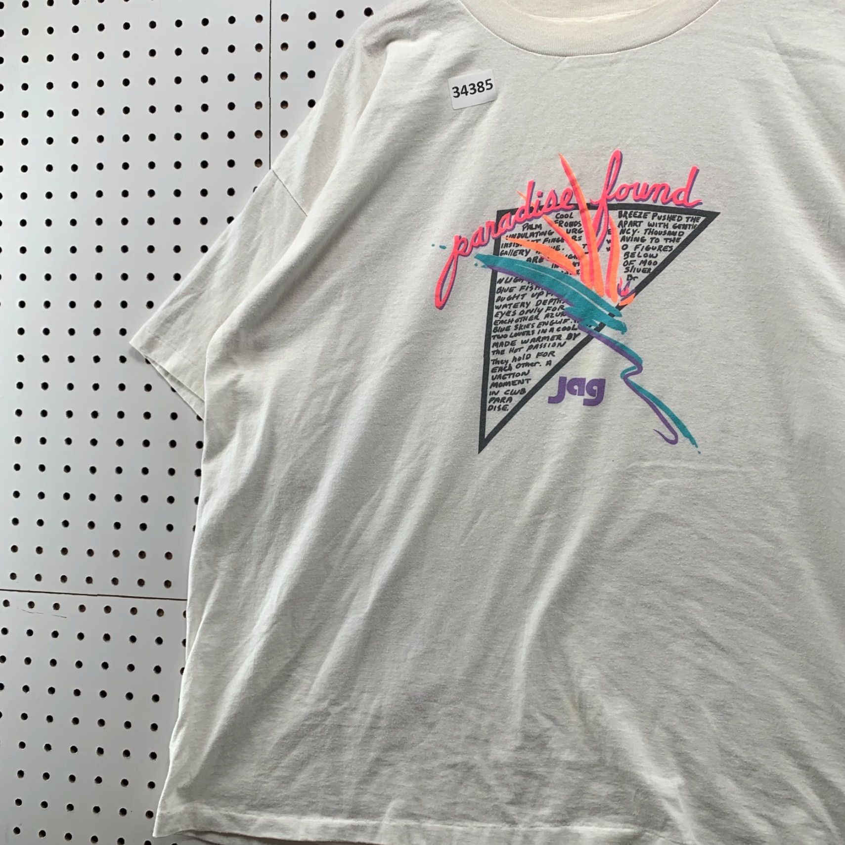 Paradise VINTAGE Single Shirt Mens 2XL White 26.5x29.5 Paradise FOund Jag Shiert 90s Beach Graphic Print Crew Neck Short Sleeve Size US XXL / EU 58 / 5 - 5 Thumbnail