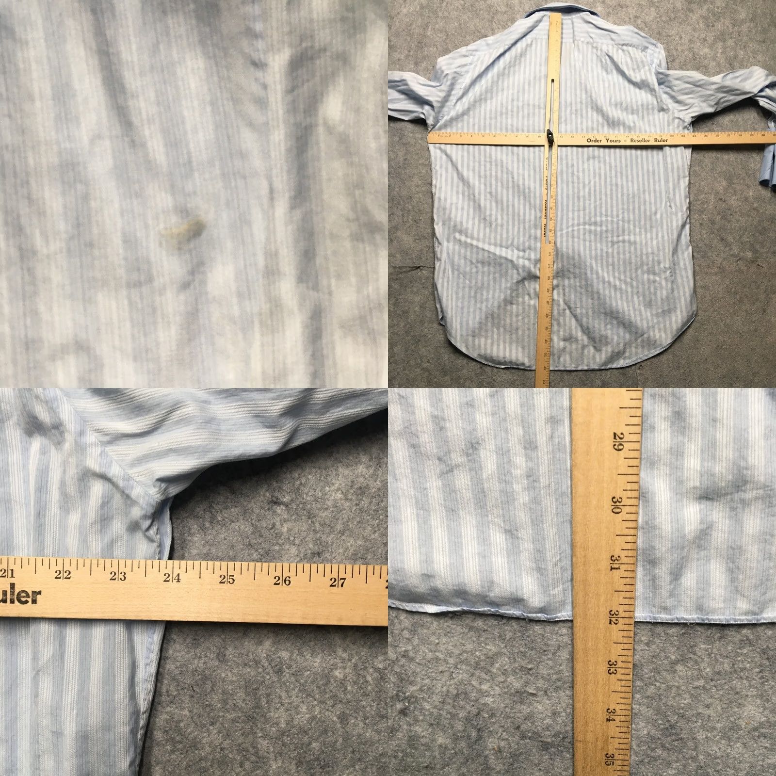 Neiman Marcus Fray Mens Dress Shirt 15.5 Light Blue Striped French Cuff Button-Up Casual Size 42R - 8 Thumbnail