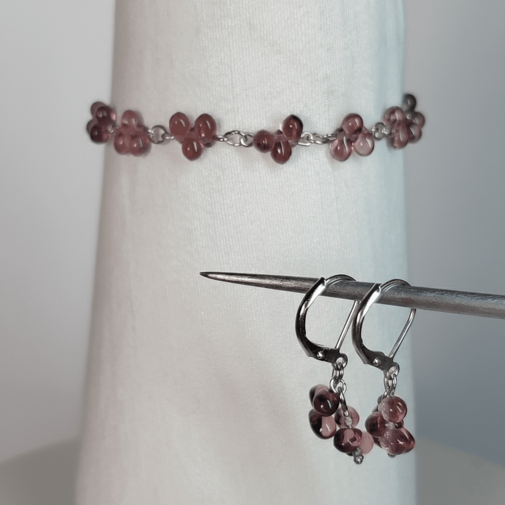 Other Bracelet & Earrings NEW Rhodium Plated Purple Glass Teardrop Size ONE SIZE - 2 Thumbnail