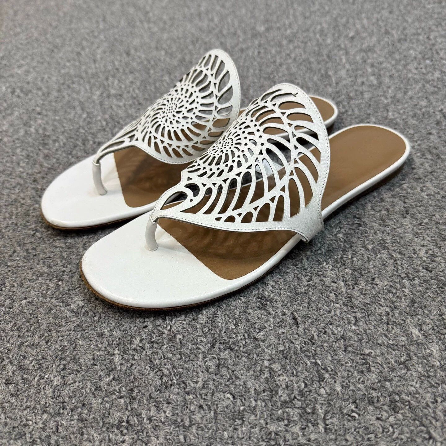 Hermes Hermes White Sea Spiral Leather Slippers 37 95 New Size US 6 / IT 36 - 1 Thumbnail