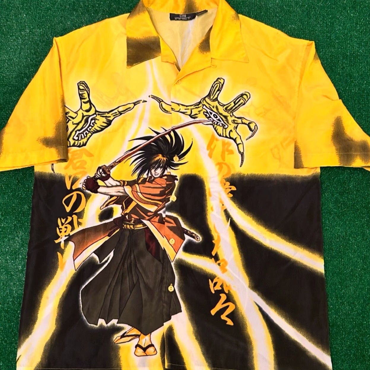 Vintage VINTAGE Samurai Anime City Impact VTG Button-Up Shirt Mens L Yellow Short Sleeve 90s Y2K Grunge Punk All Over Print Size US L / EU 52-54 / 3 - 5 Thumbnail