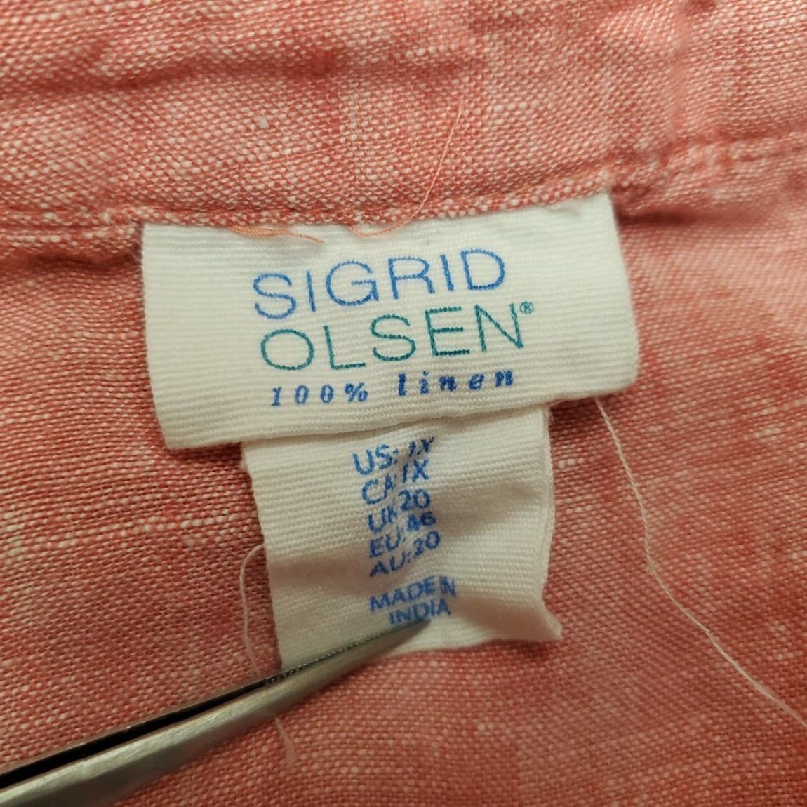 Pinko VINTAGE Sigrid Olsen Women Top 1X Pink Linen Button-Up 3/4 Sleeve Casual Classic Nature Boho Coastal Cottage Shirt Womens Size XL / US 12-14 / IT 48-50 - 4 Thumbnail