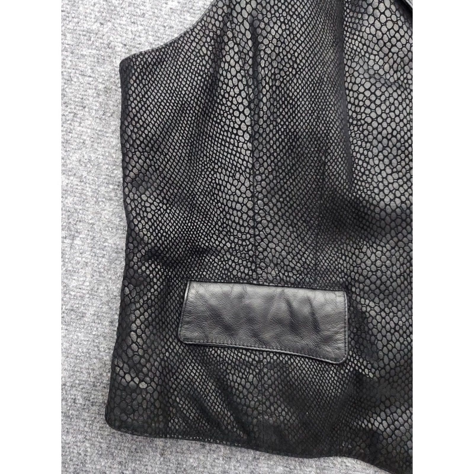 Vintage New York Vest Womens 1x Black Leather Snake Skin Print Button Up Pockets Cbo, Women's (Size Xl) — image 2 of 6