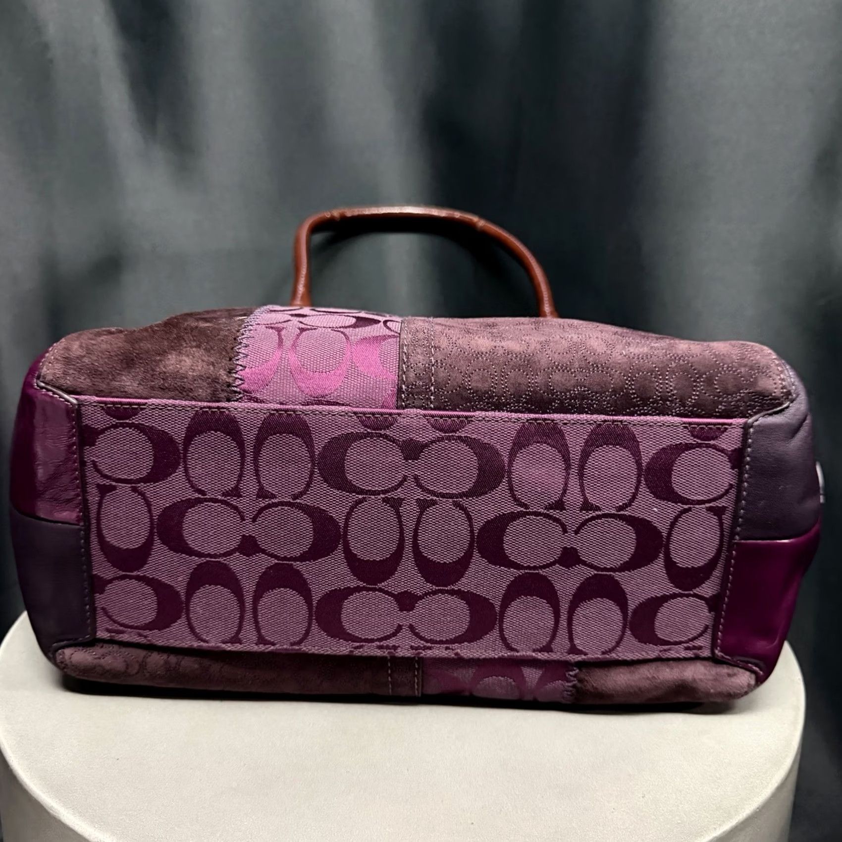 Coach VINTAGE Coach Tote Bag Large Purple Leather Suede Patchwork Signature Bleecker Y2K Womens Size ONE SIZE - 4 Thumbnail