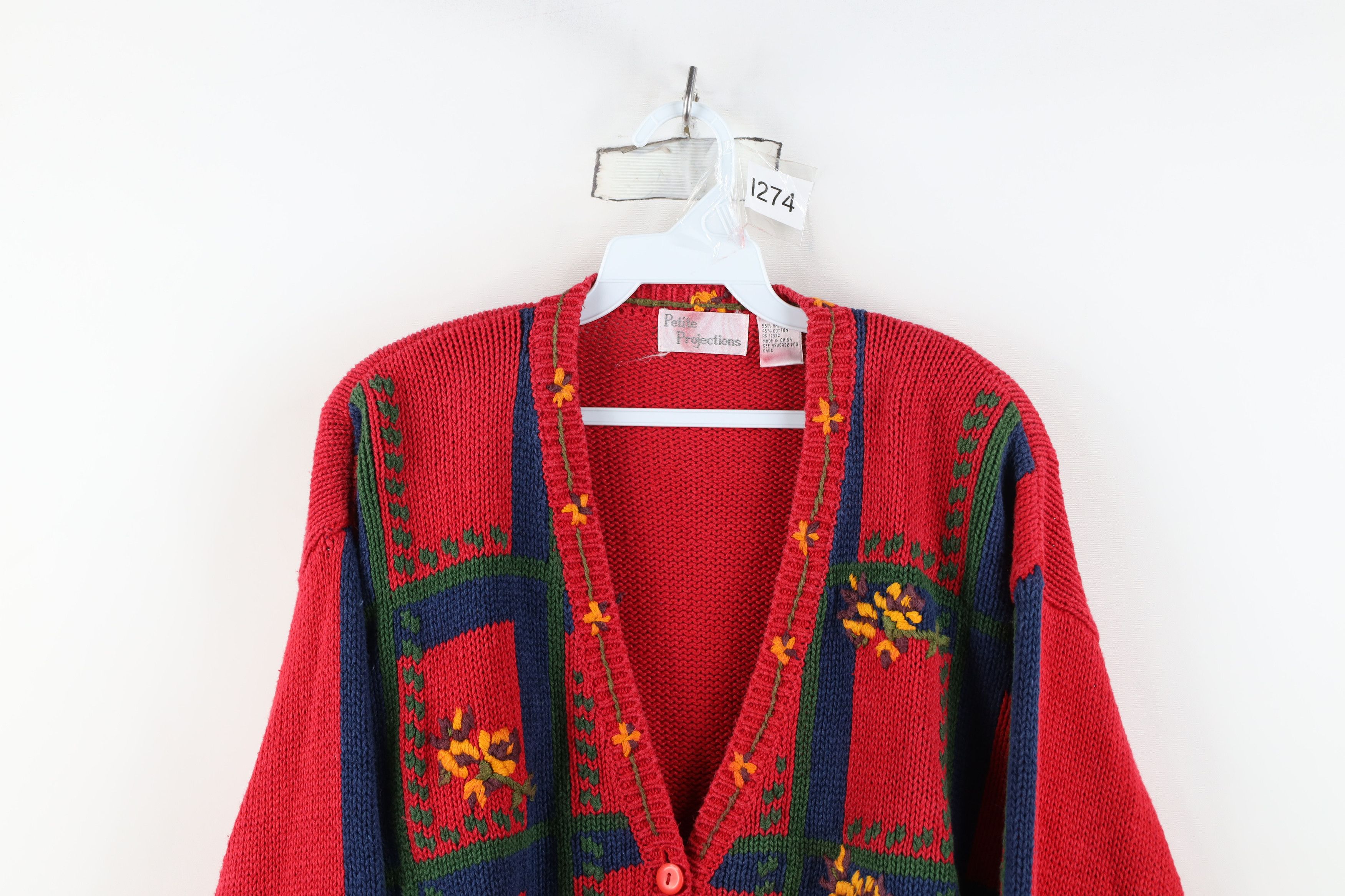 Vintage Vintage 90s Streetwear Embroidered Knit Cardigan Sweater Size L / US 10 / IT 46 - 2 Thumbnail