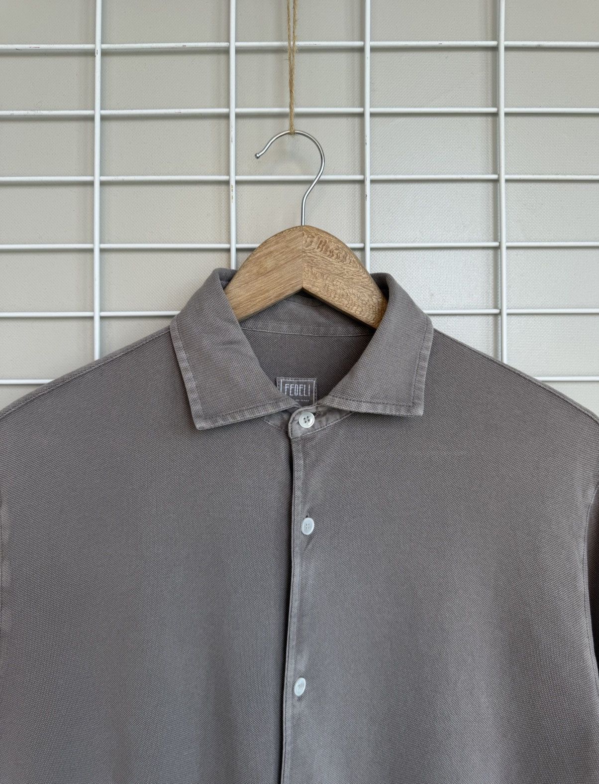 Fedeli Fedeli Pique Button Shirt Mens Size 52 or M Chambray Size US M / EU 48-50 / 2 - 2 Thumbnail